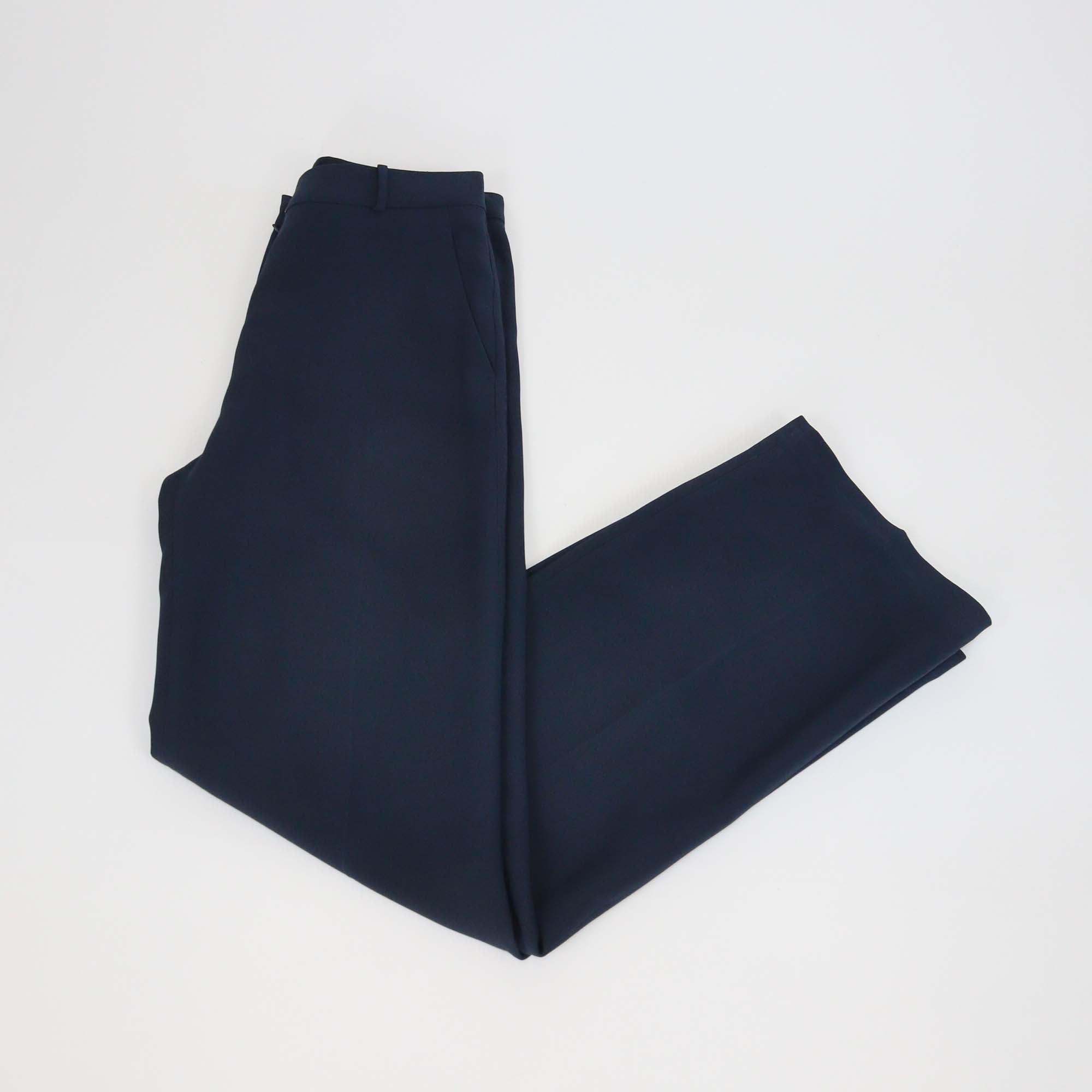 Loro Piana Navy Blue Silk Blended Wide Leg Pants