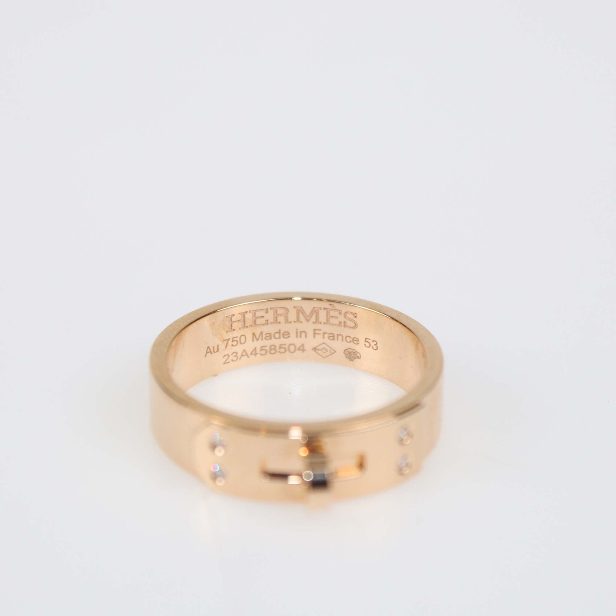 Hermes Kelly Diamond 18k Rose Gold Ring Size 53