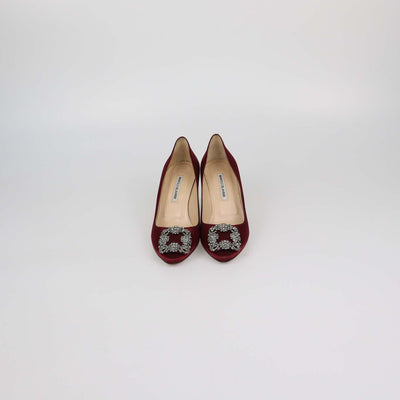 Manolo Blahnik Burgundy Satin Hangisi Pumps