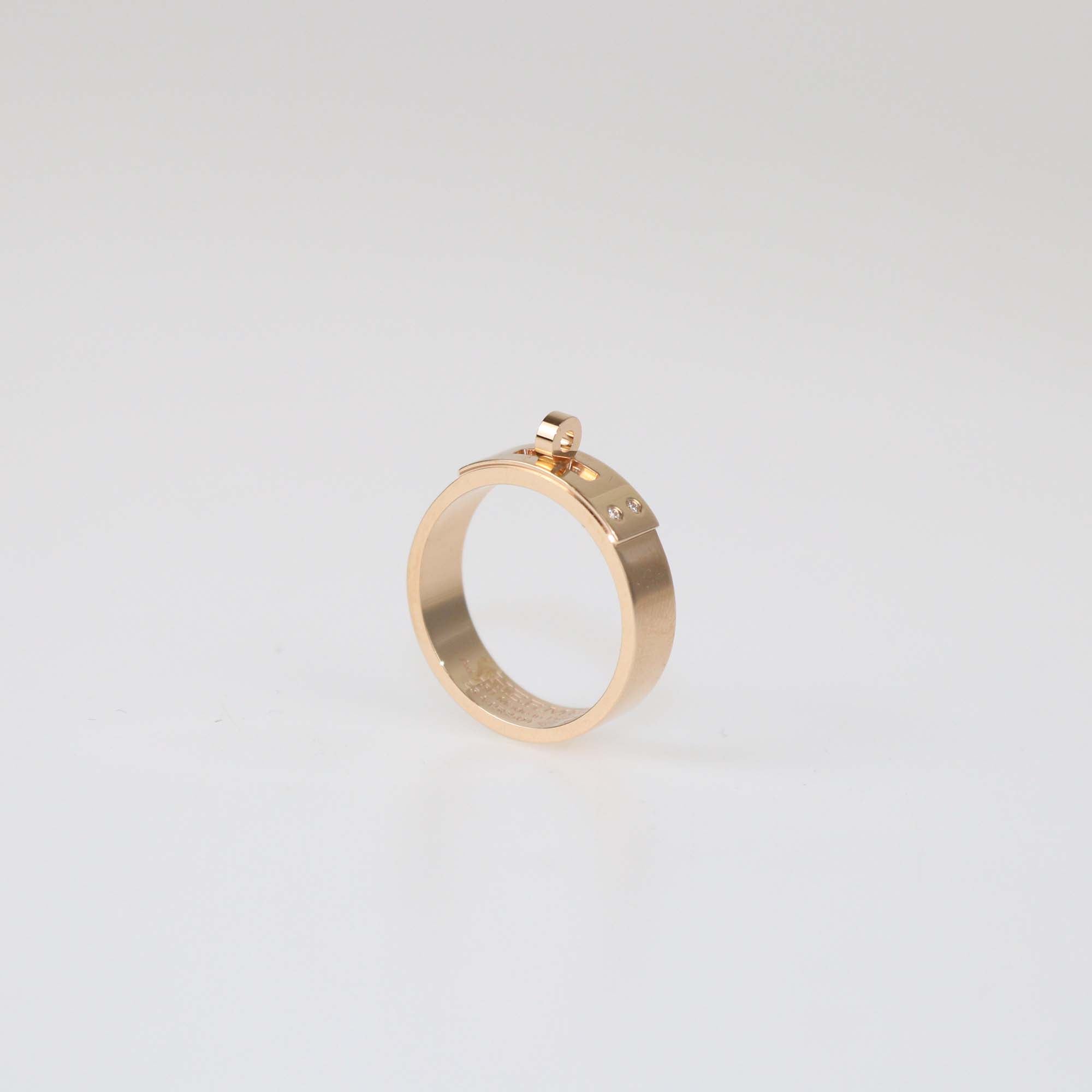 Hermes Kelly Diamond 18k Rose Gold Ring Size 53