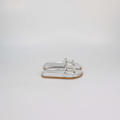 Valentino Silver PVC and Patent Leather Rockstud Flat Slides