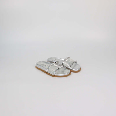 Valentino Silver PVC and Patent Leather Rockstud Flat Slides