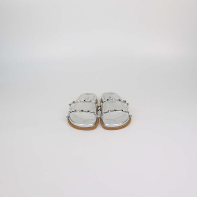Valentino Silver PVC and Patent Leather Rockstud Flat Slides