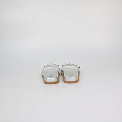 Valentino Silver PVC and Patent Leather Rockstud Flat Slides