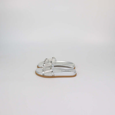 Valentino Silver PVC and Patent Leather Rockstud Flat Slides