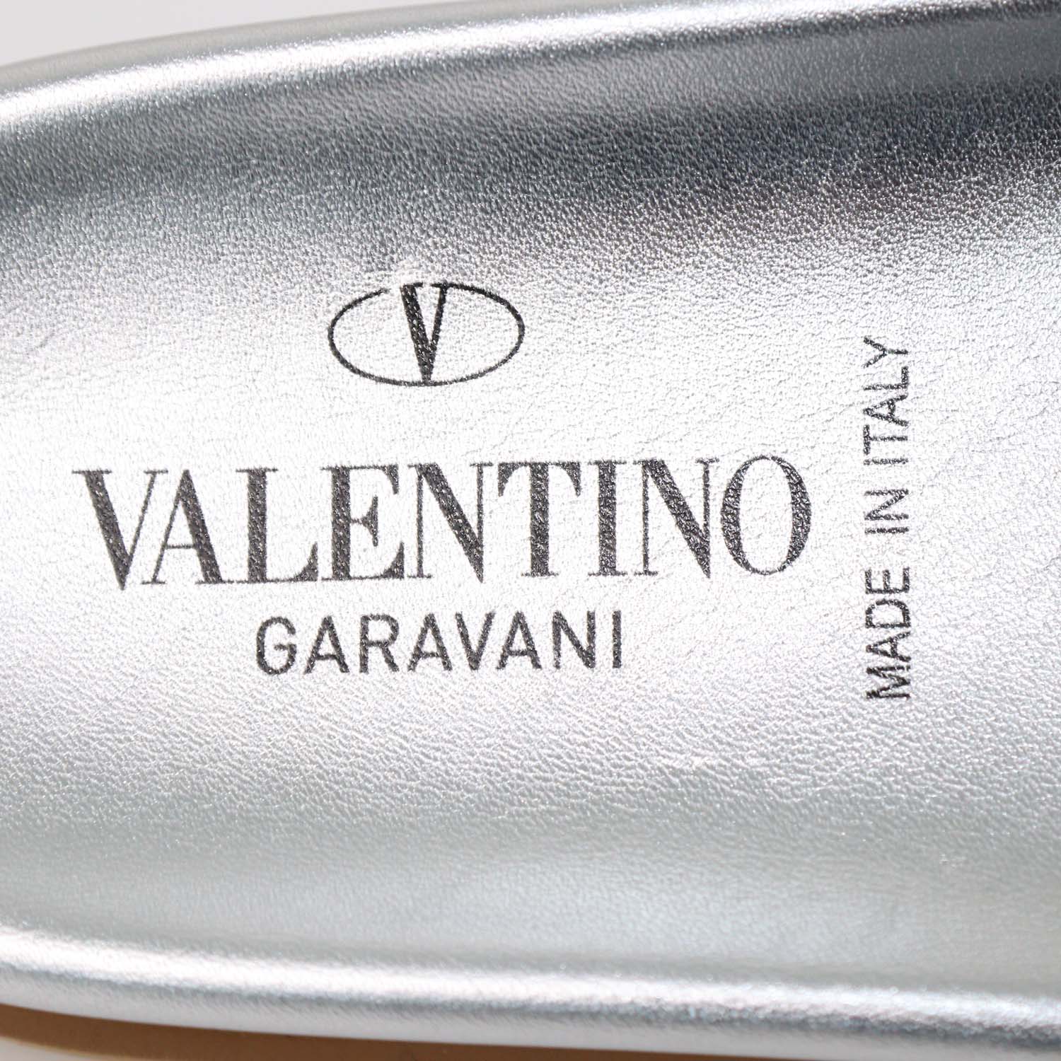 Valentino Silver PVC and Patent Leather Rockstud Flat Slides