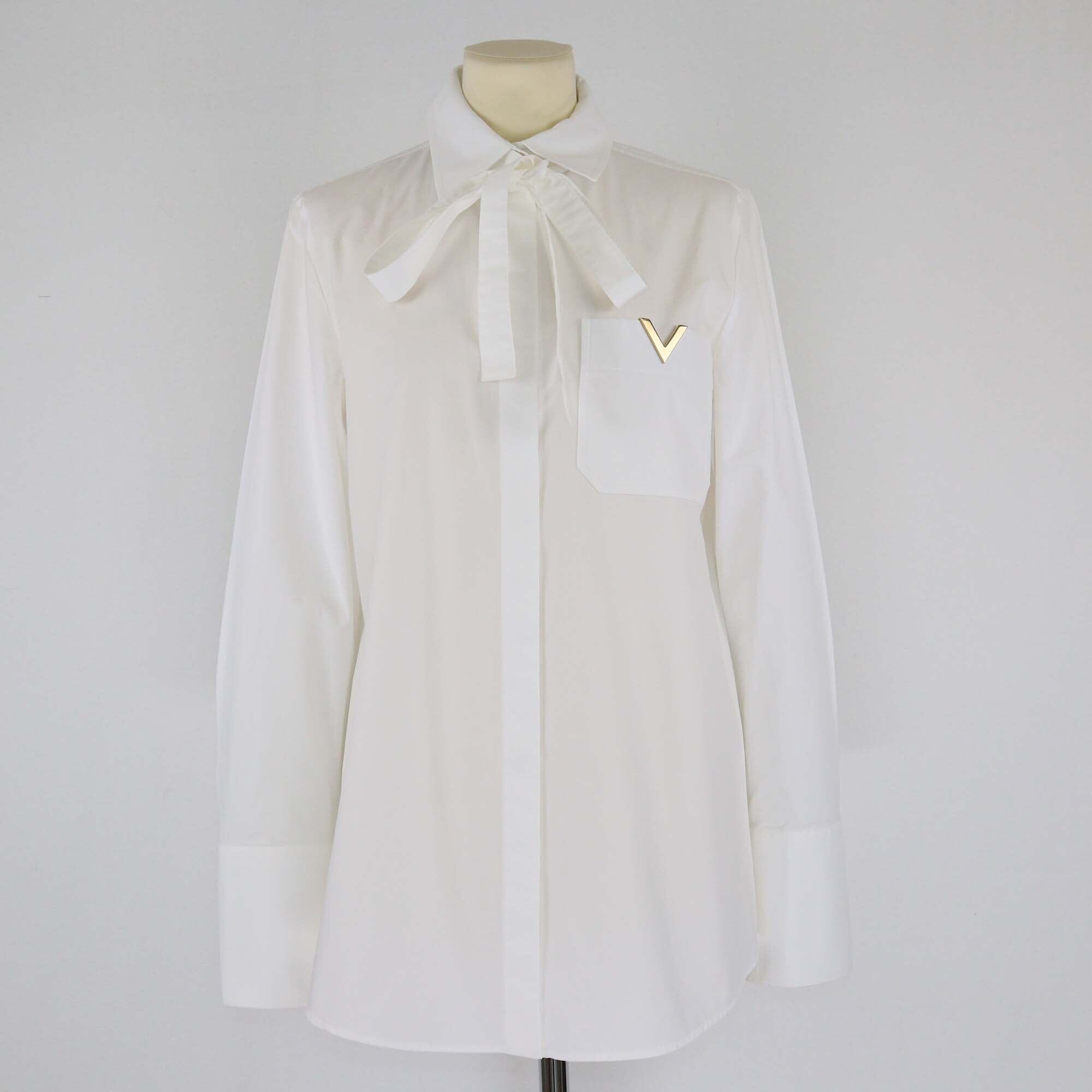 Valentino White V Logo Bow Detailed Longsleeve Shirt Clothing Valentino 