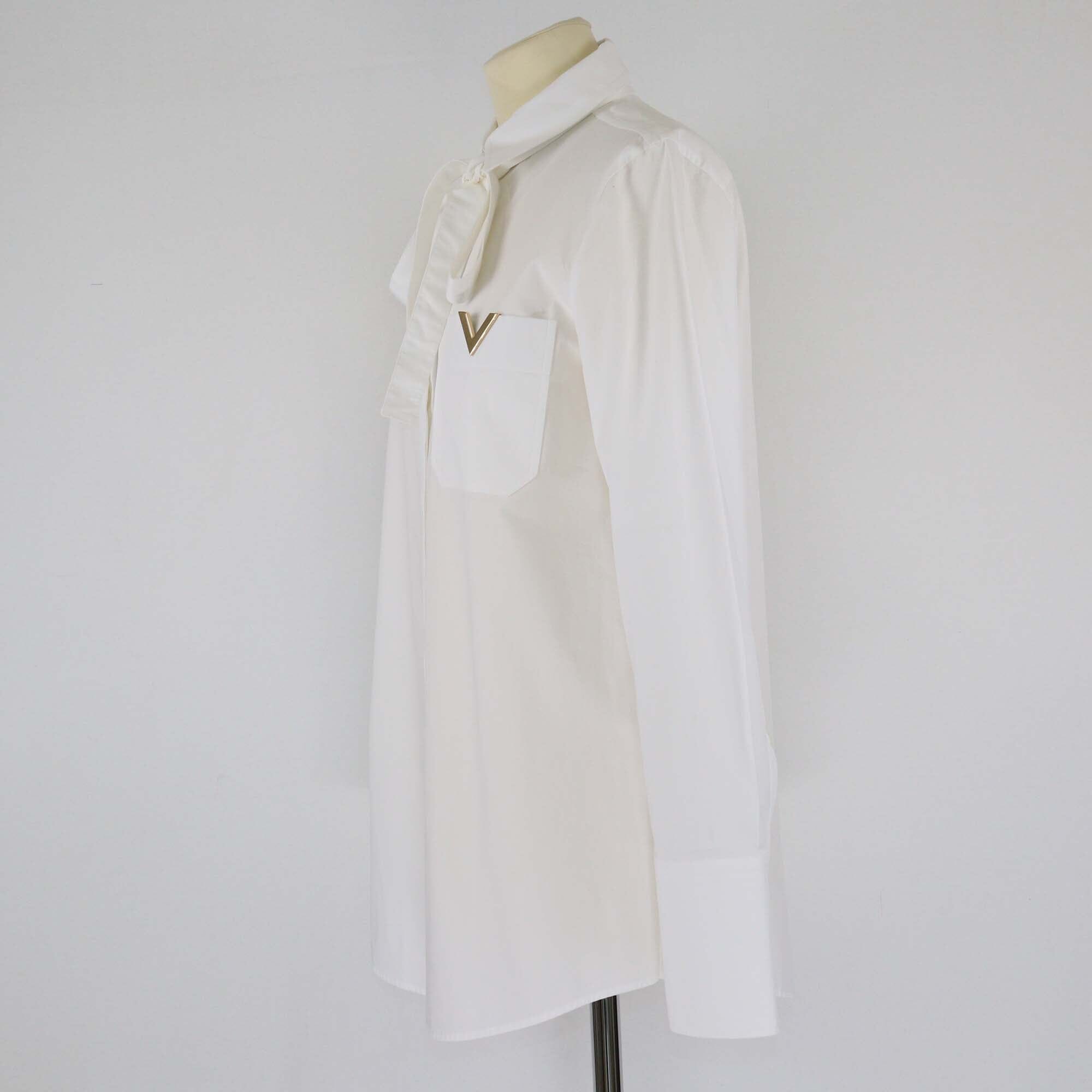 Valentino White V Logo Bow Detailed Longsleeve Shirt Clothing Valentino 