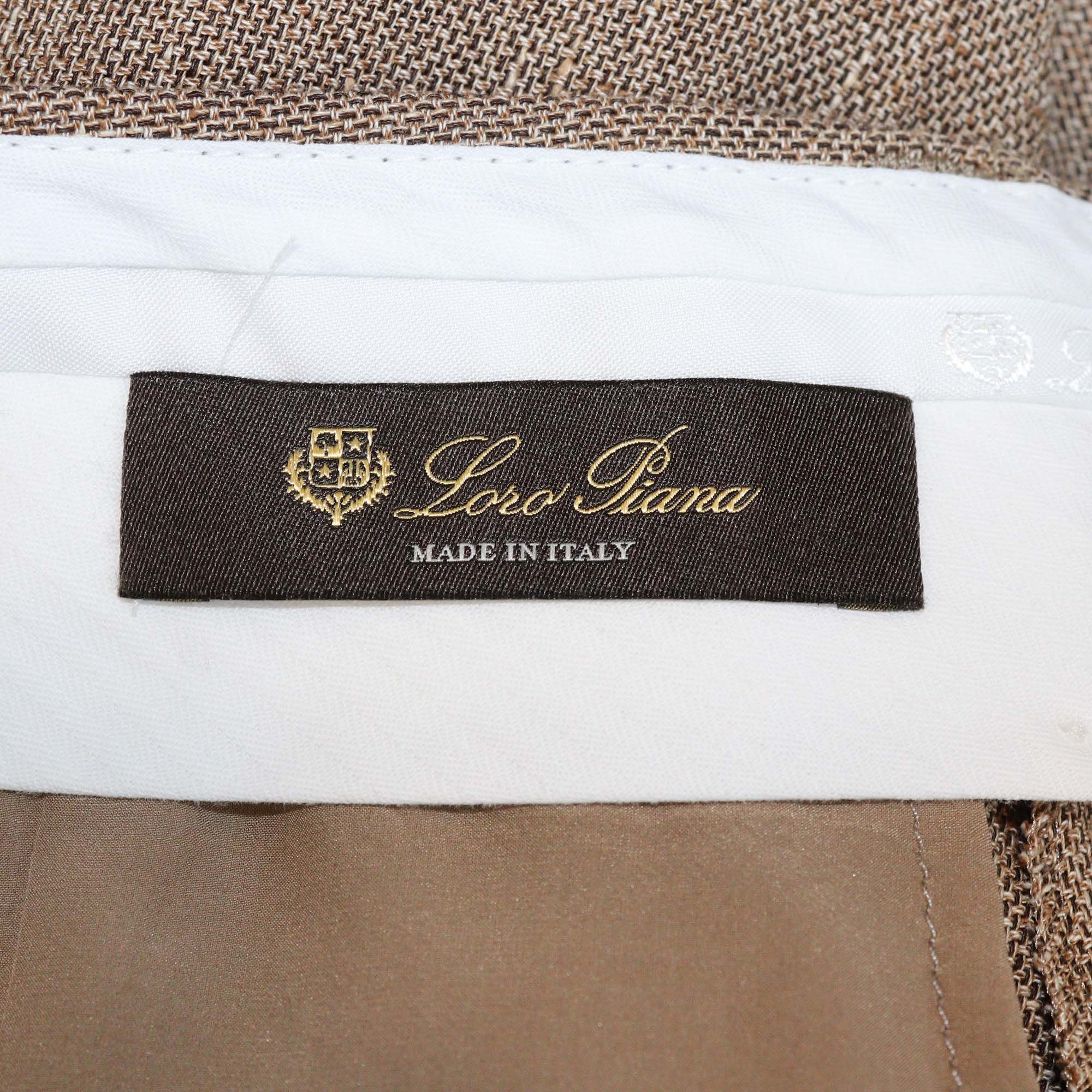 Loro Piana Brown Linen Kurt Sartorial Wide Leg Trouser