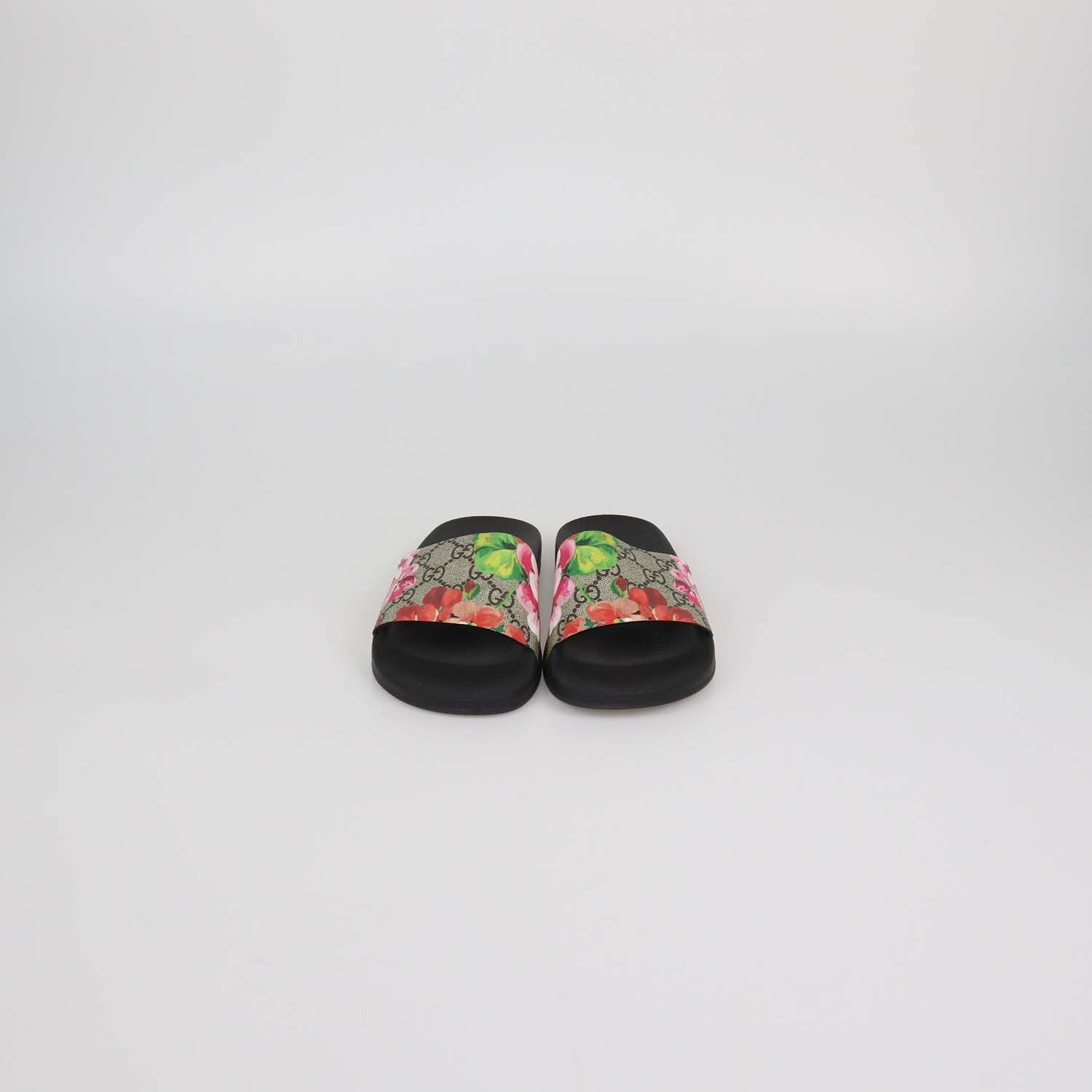Gucci Beige GG Supreme Canvas Blooms Flat Slide