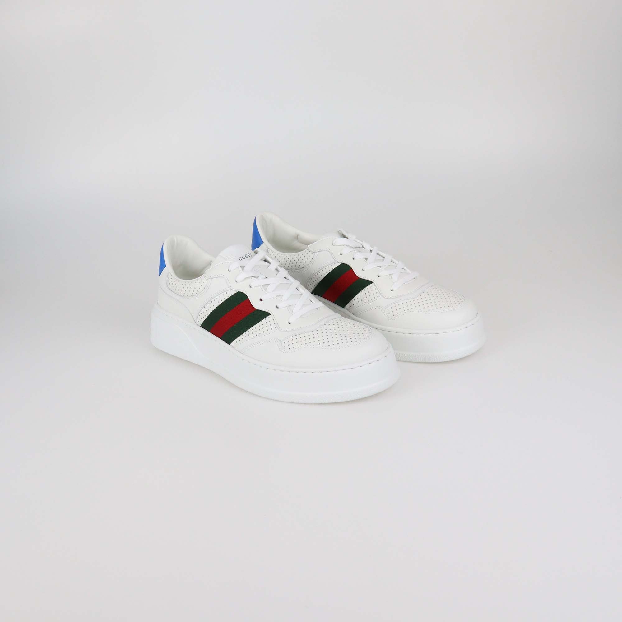Gucci White/Blue Leather GG Web Chunky Sneakers