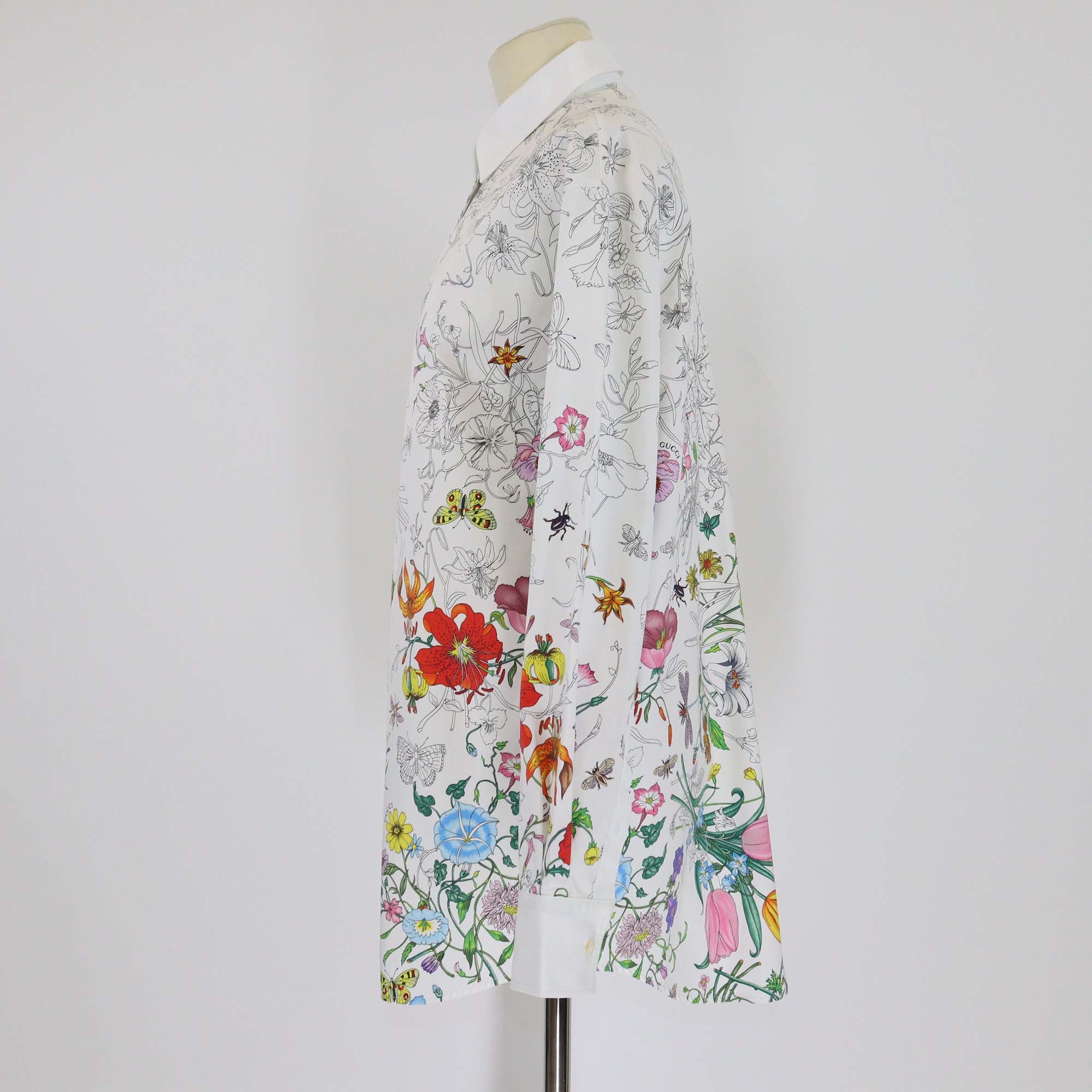 Gucci White Cotton Poplin Botanical Print Long Sleeve Shirt