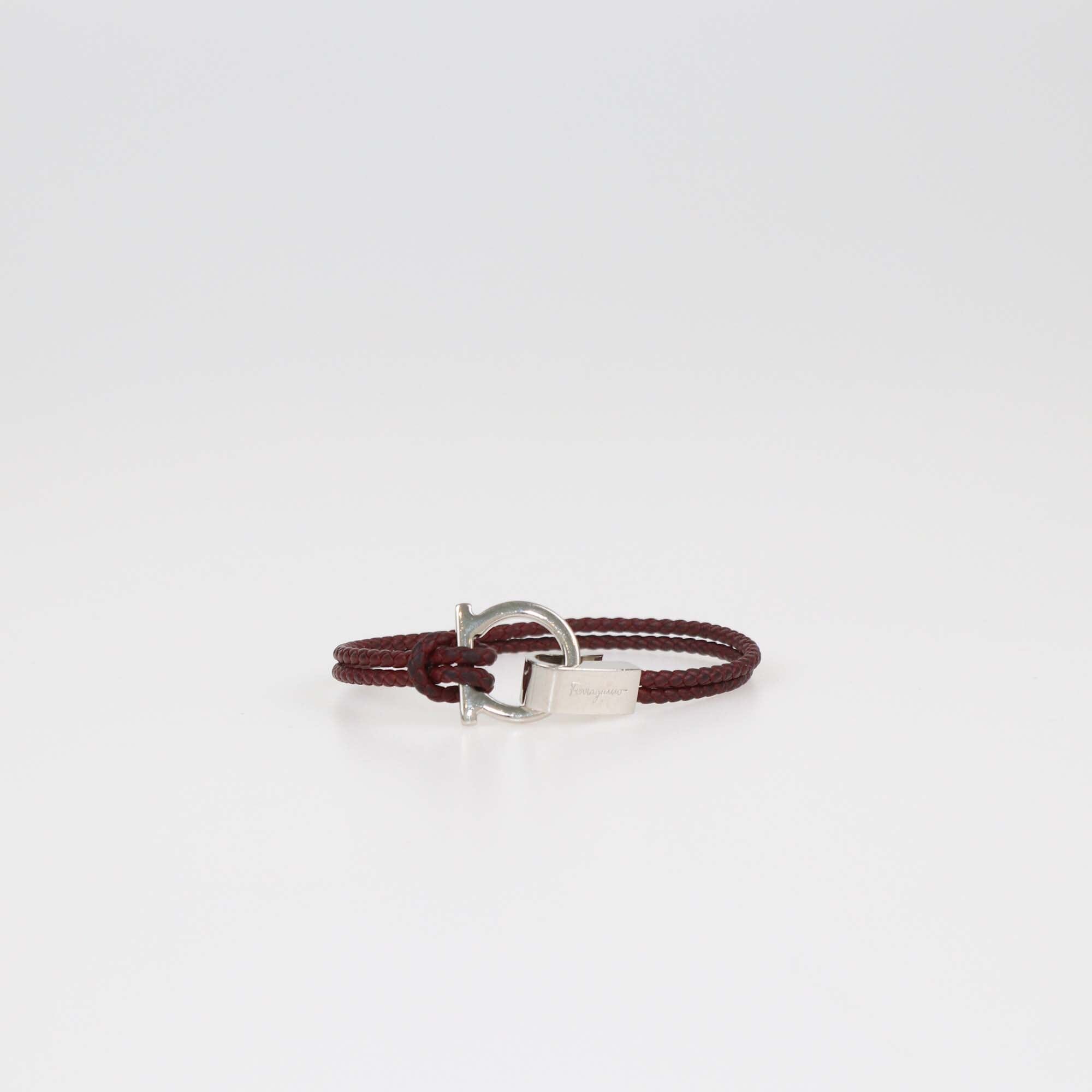 Salvatore Ferragamo Dark Red Braided Bracelet Womens Salvatore Ferragamo 