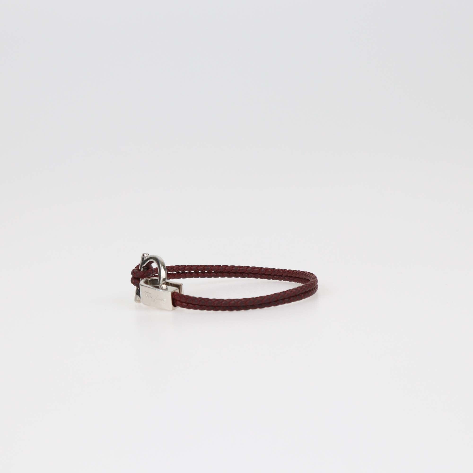 Salvatore Ferragamo Dark Red Braided Bracelet Womens Salvatore Ferragamo 