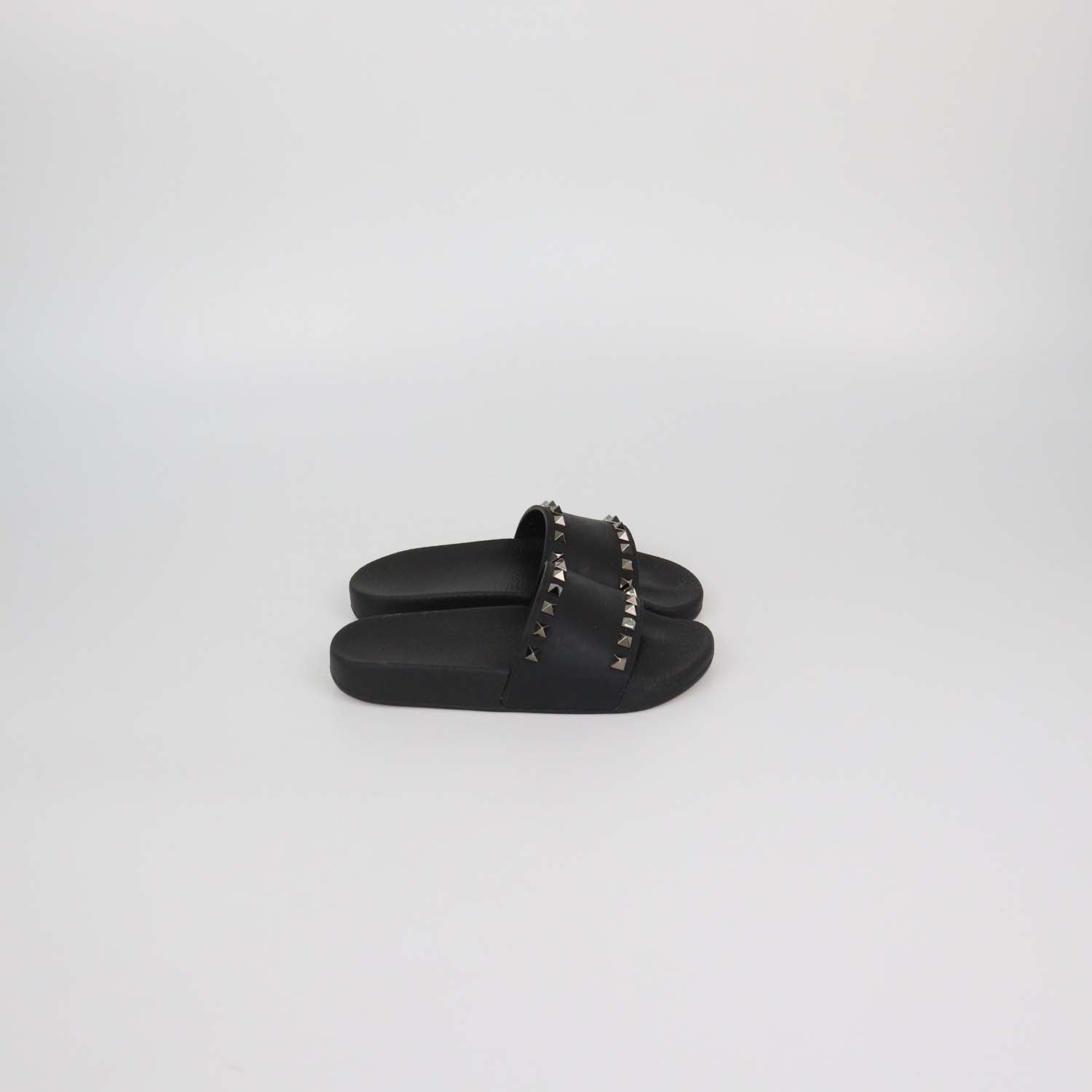 Valentino Black Rubber Rockstud Flat Slides