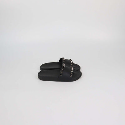 Valentino Black Rubber Rockstud Flat Slides