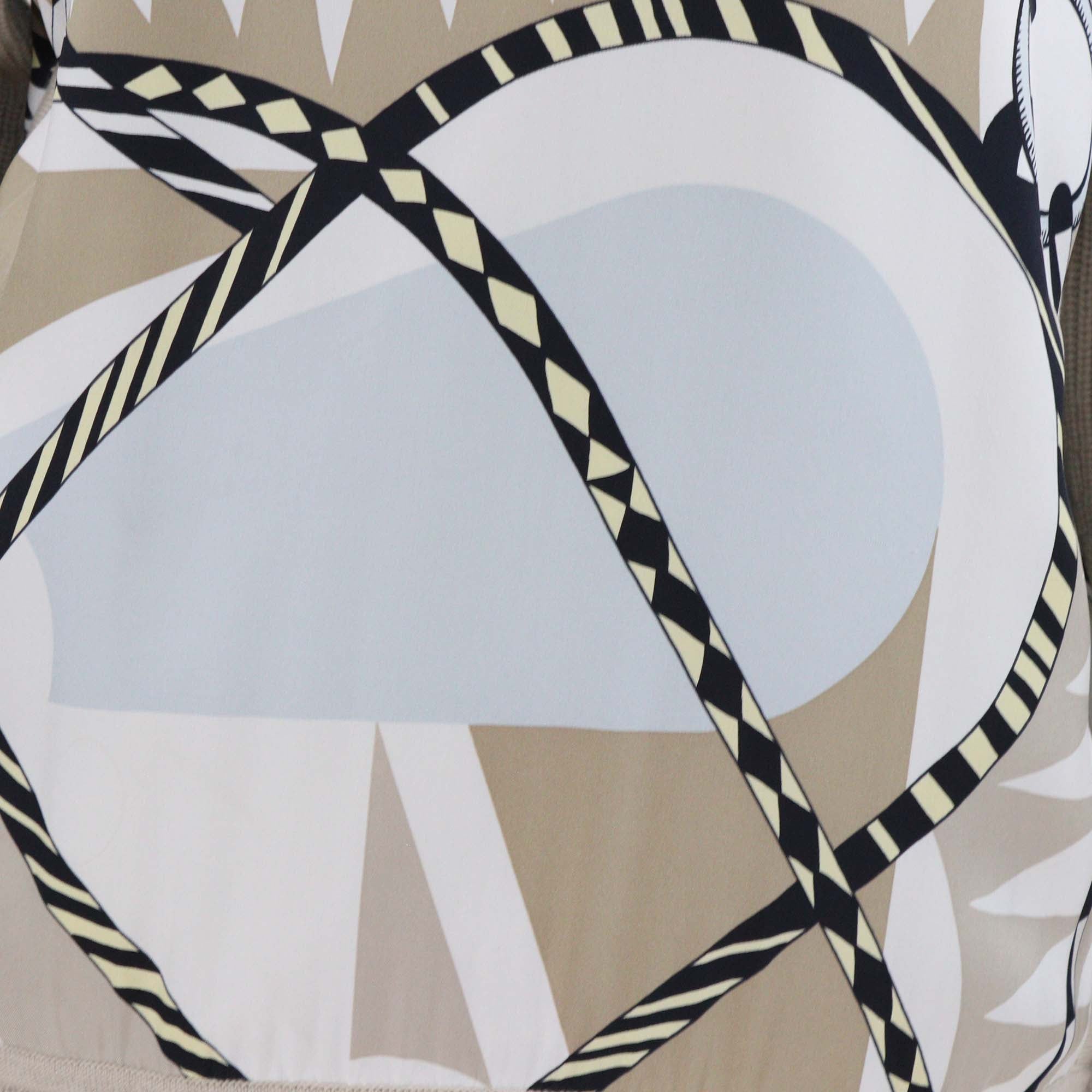 Hermes Beige Silk Wool Blend Figure Artistique Print Knit Long Sleeve Sweater