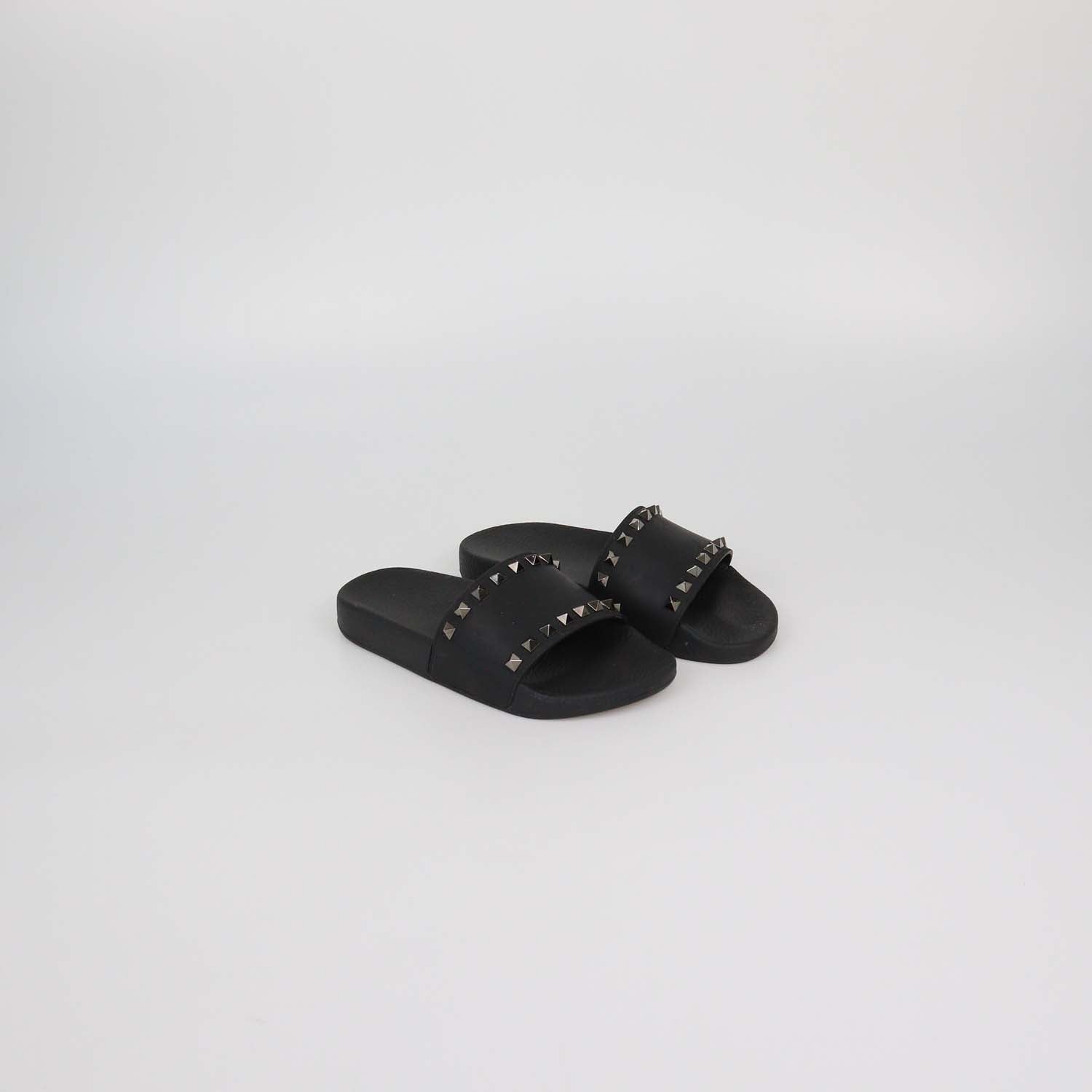 Valentino Black Rubber Rockstud Flat Slides