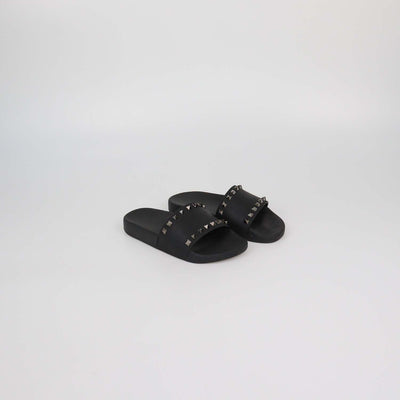 Valentino Black Rubber Rockstud Flat Slides