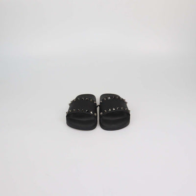 Valentino Black Rubber Rockstud Flat Slides