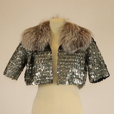 Marc Jacobs Green Fur Trimmed Sequins Shortsleeve Top Womens Marc Jacobs 