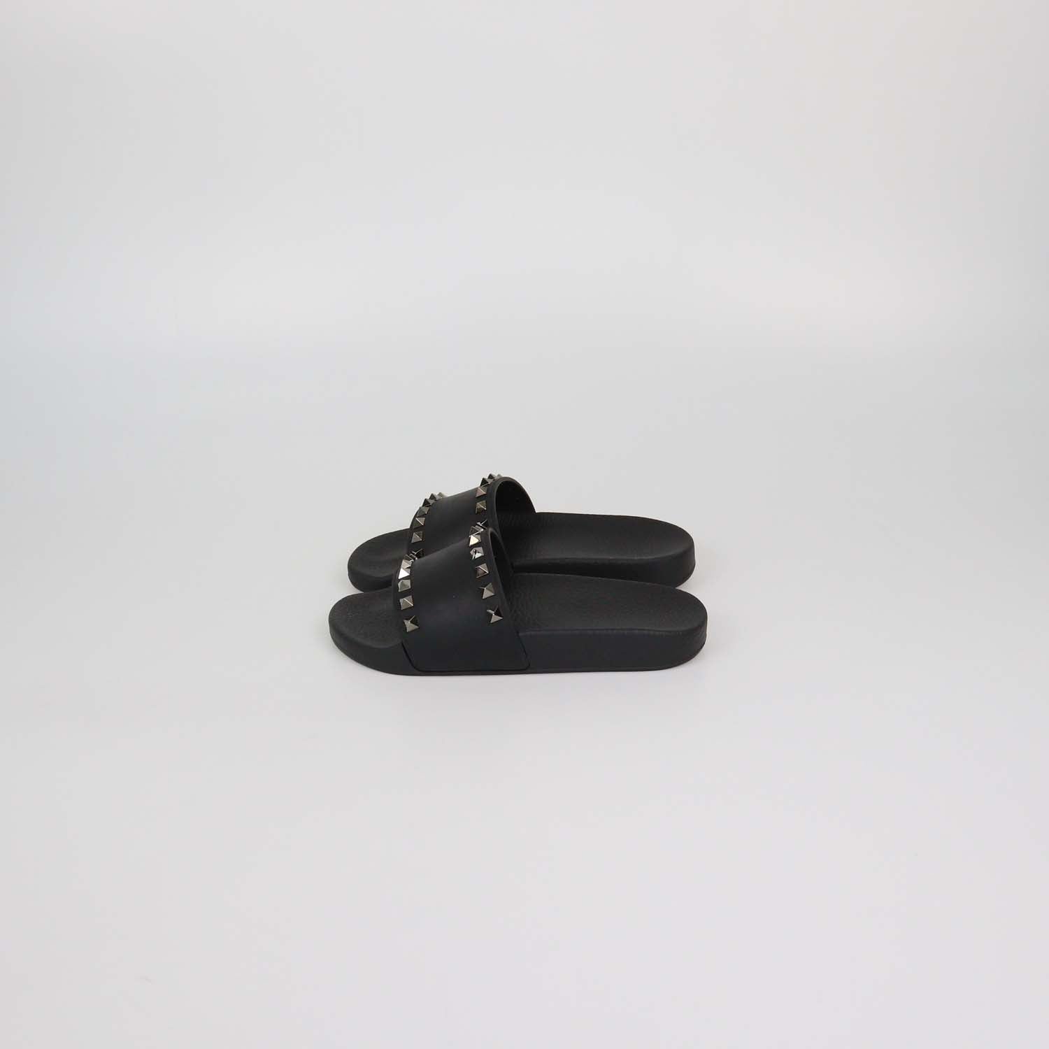 Valentino Black Rubber Rockstud Flat Slides