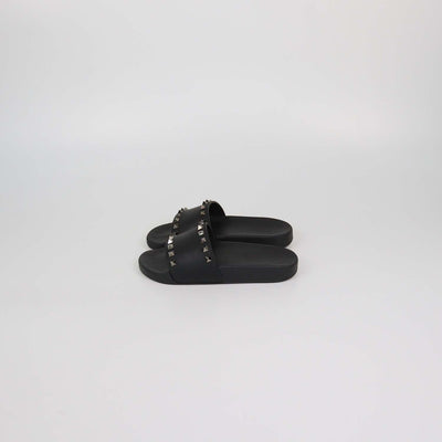 Valentino Black Rubber Rockstud Flat Slides