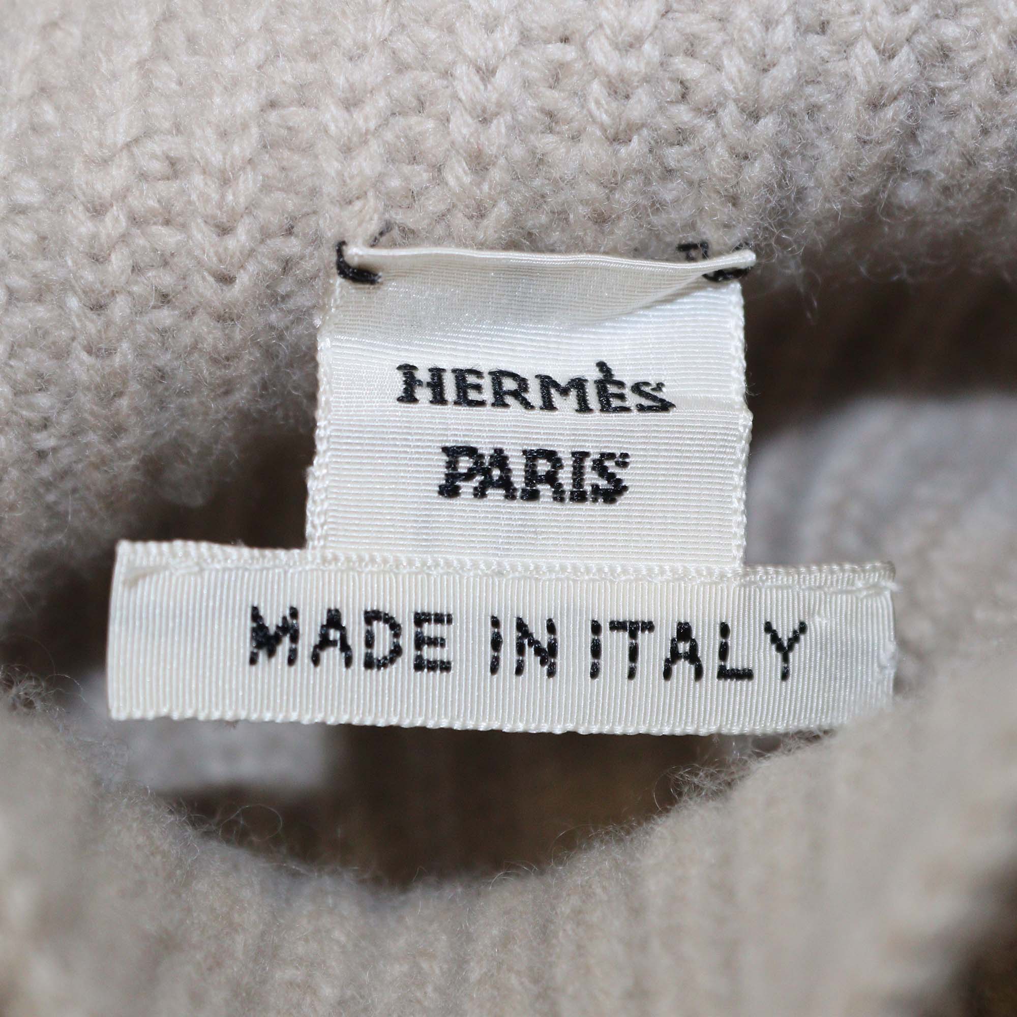 Hermes Beige Silk Wool Blend Figure Artistique Print Knit Long Sleeve Sweater