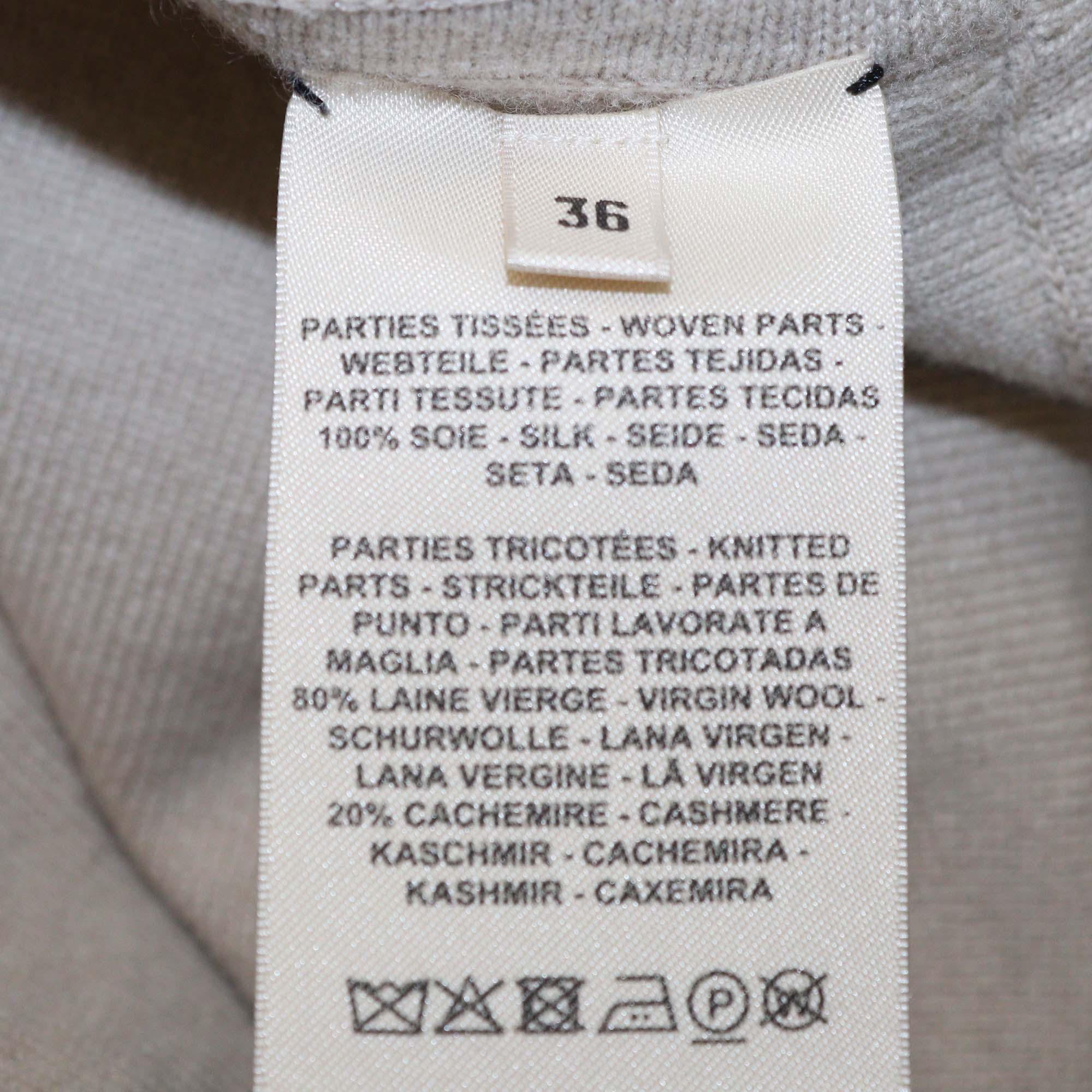 Hermes Beige Silk Wool Blend Figure Artistique Print Knit Long Sleeve Sweater