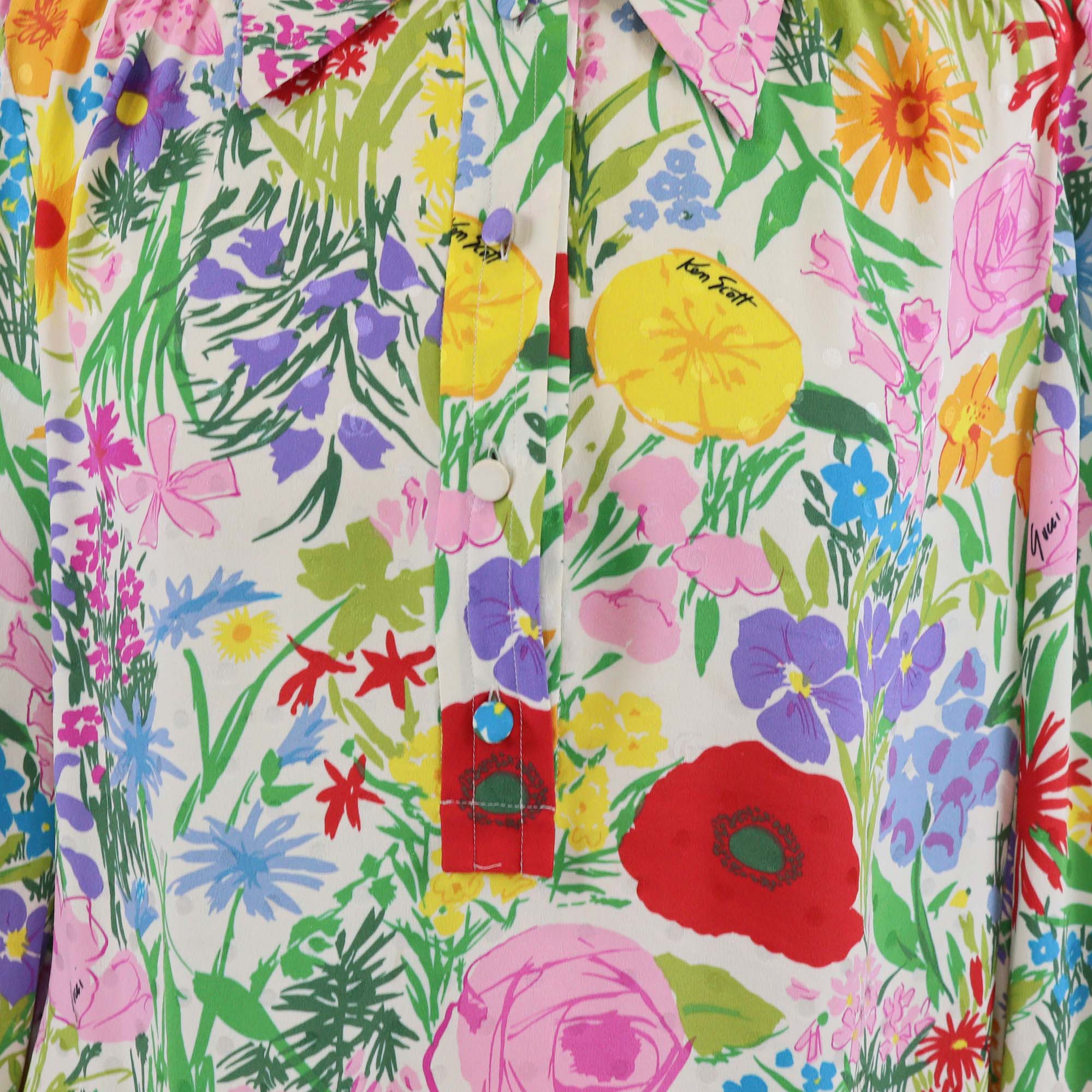 Gucci Multicolor Silk Floral Print Half Button Shirt