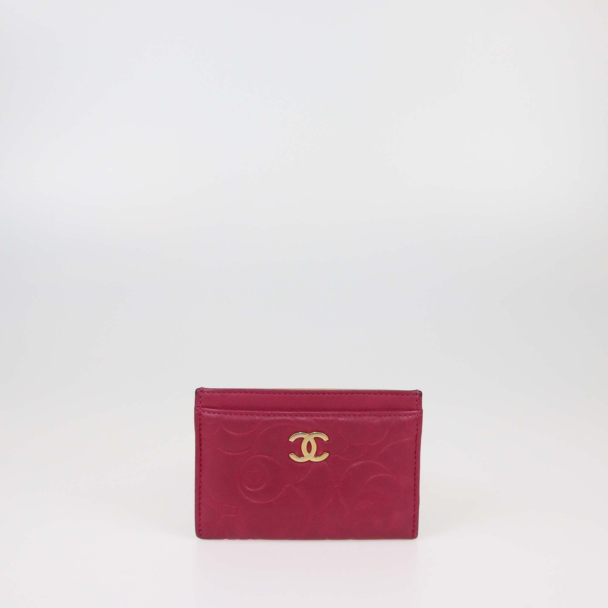 Chanel Dark Fuchsia Camellia Card Holder Womens Chanel 