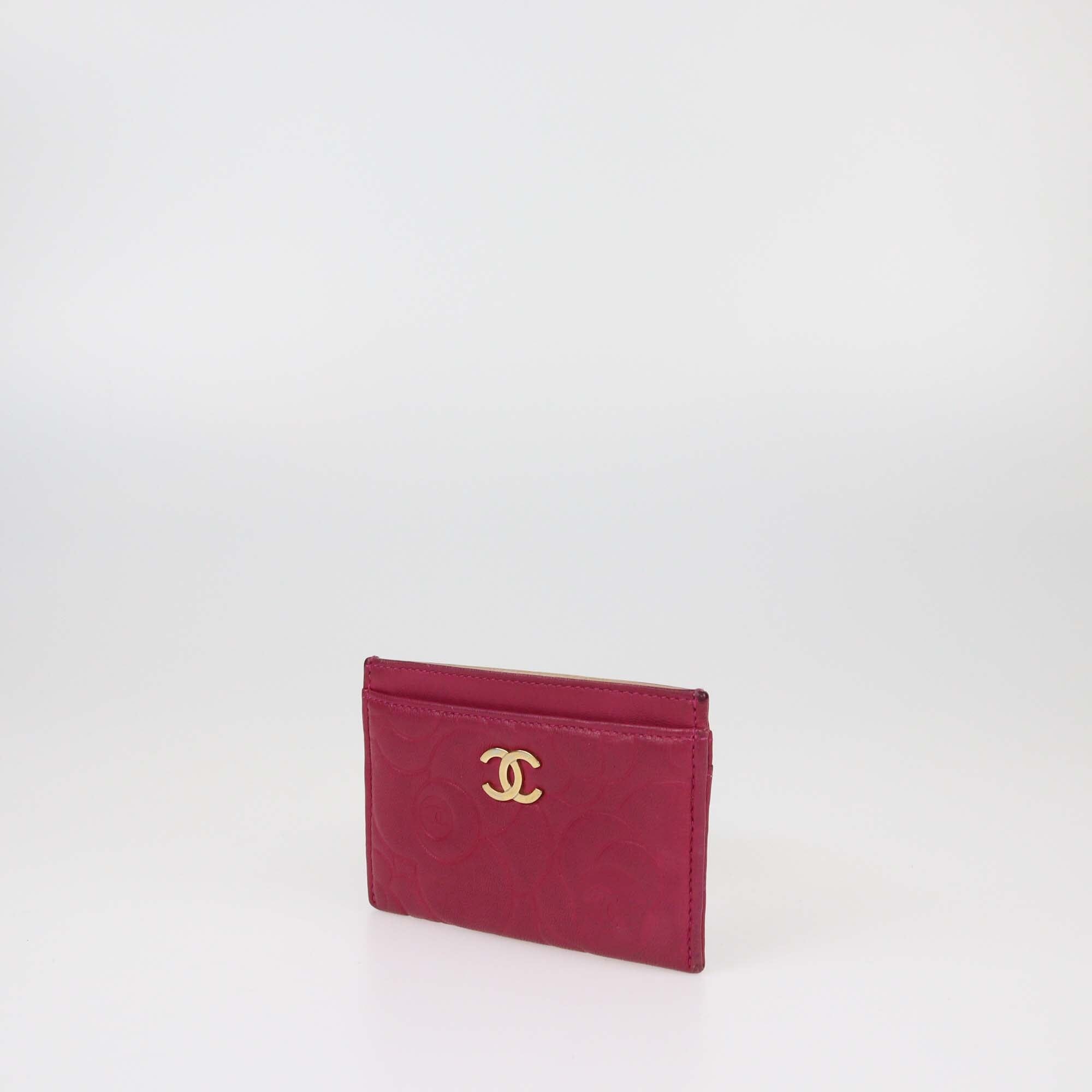 Chanel Dark Fuchsia Camellia Card Holder Womens Chanel 