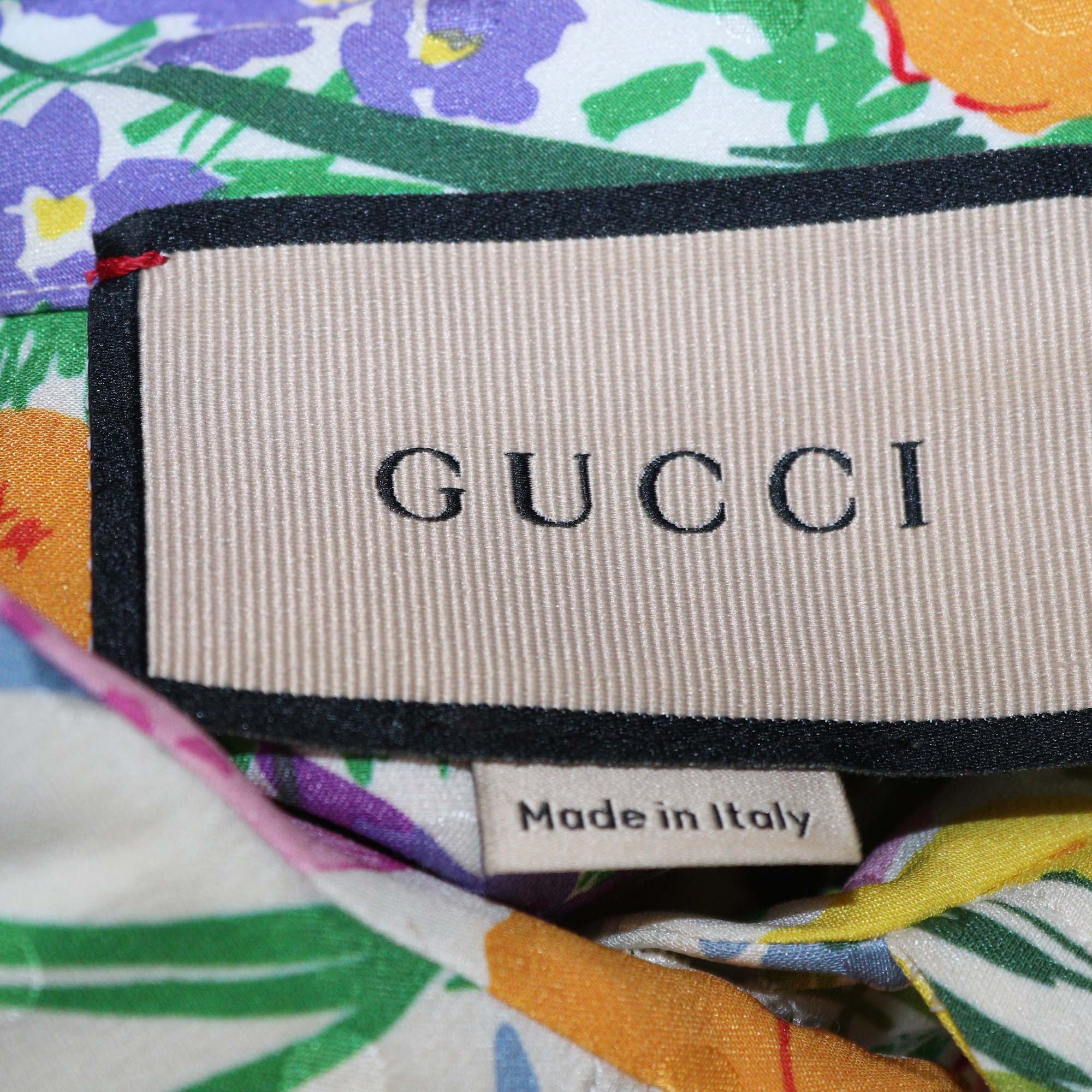 Gucci Multicolor Silk Floral Print Half Button Shirt