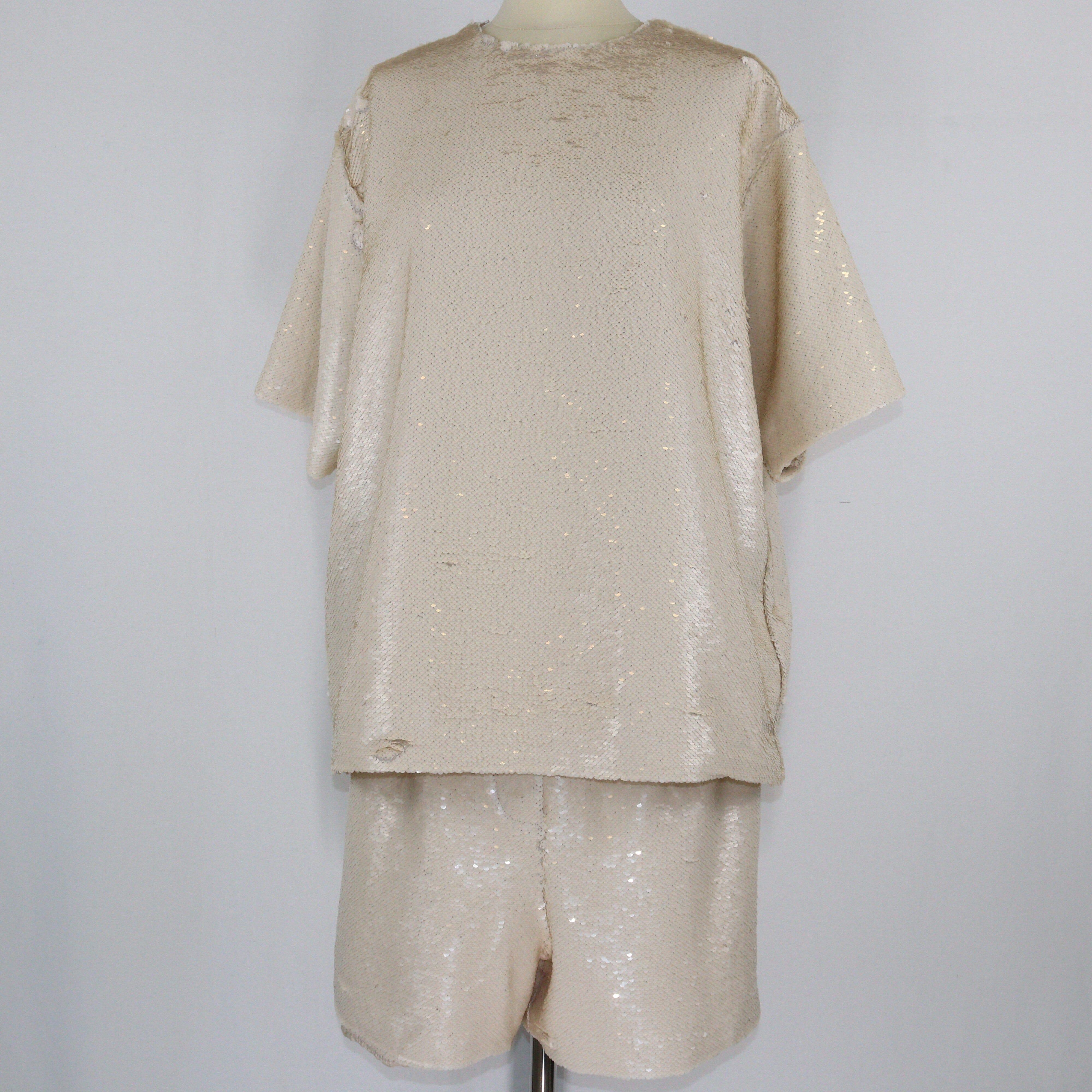 Cream Jones Sequinned Tee and Short Set Clothings The Frankie Shop 