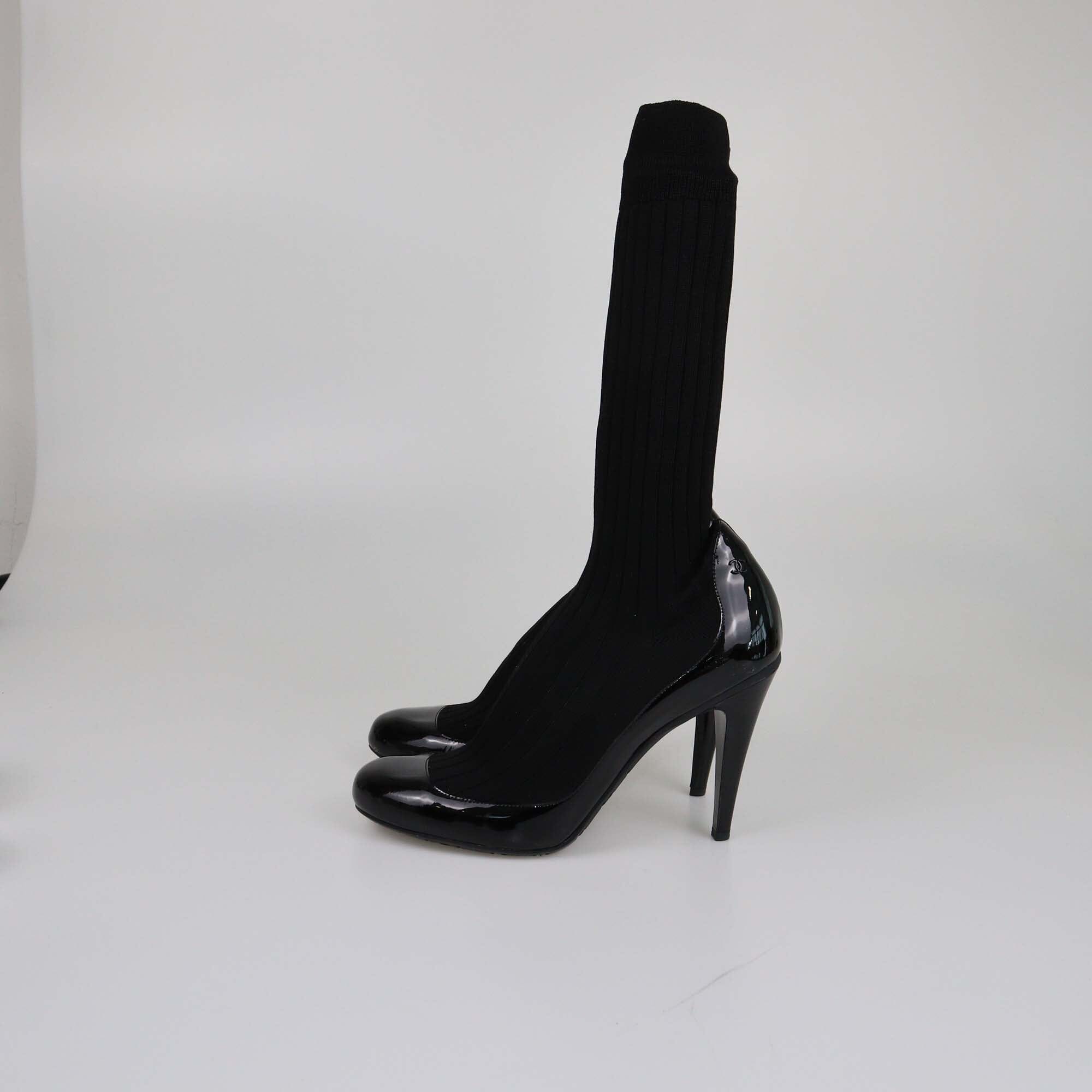 Chanel Black Sock Pumps Womens Chanel 