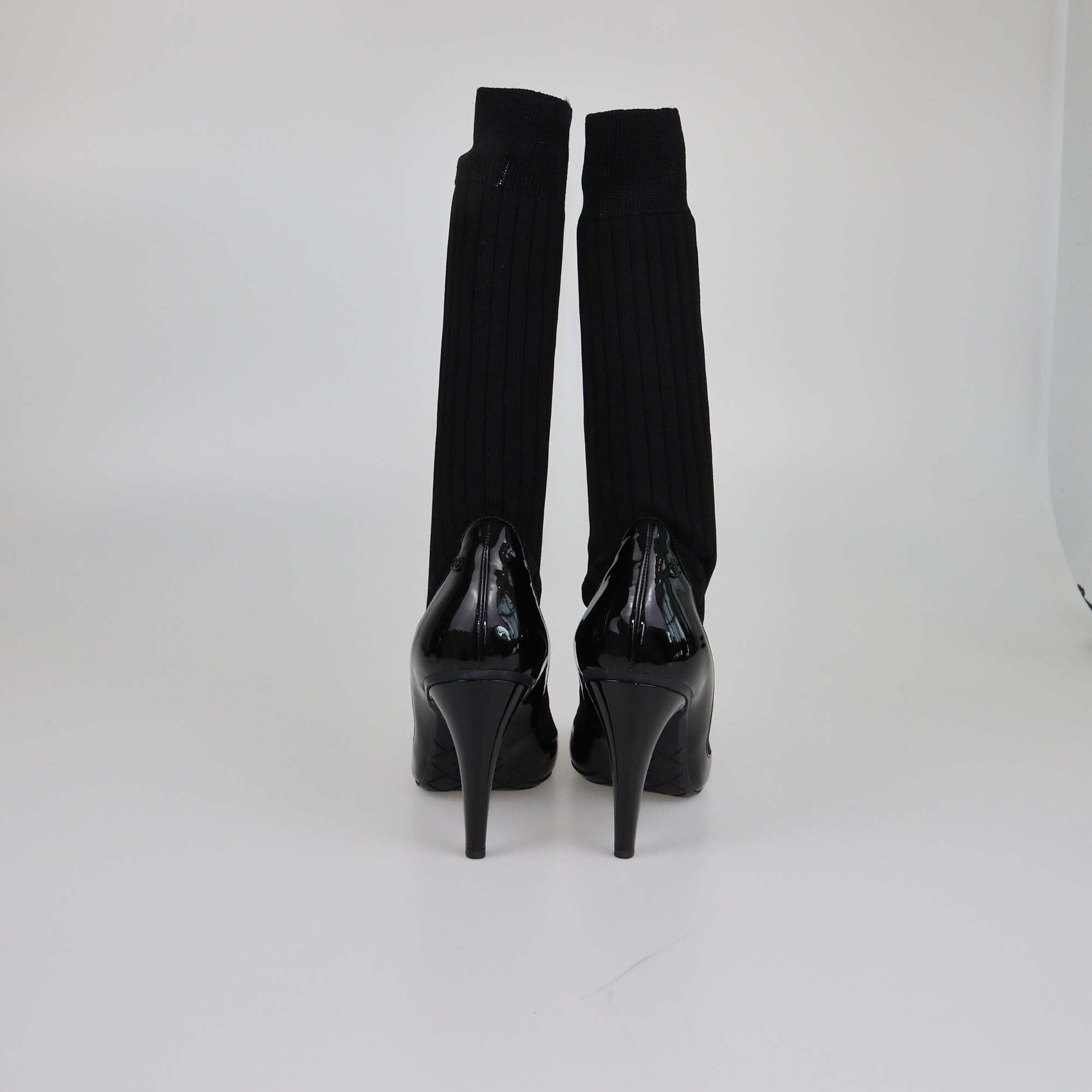 Chanel Black Sock Pumps Womens Chanel 