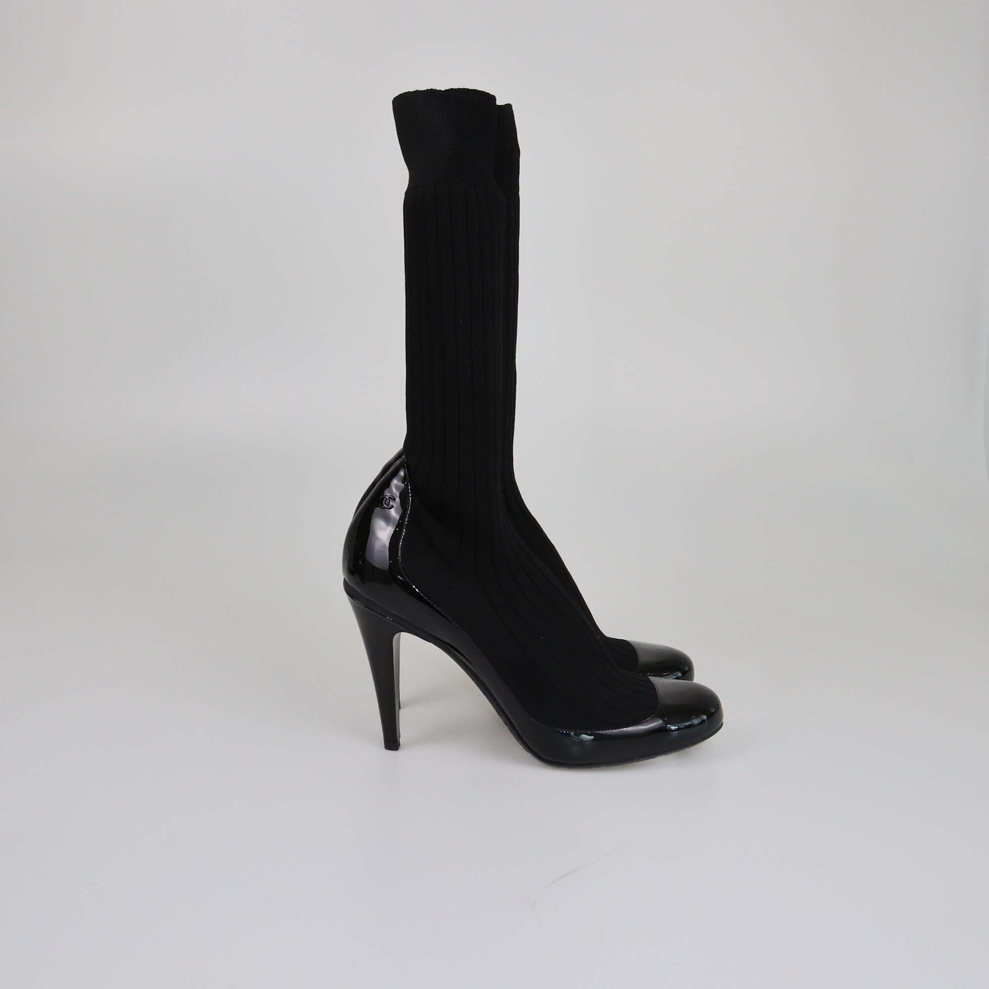 Chanel Black Sock Pumps Womens Chanel 