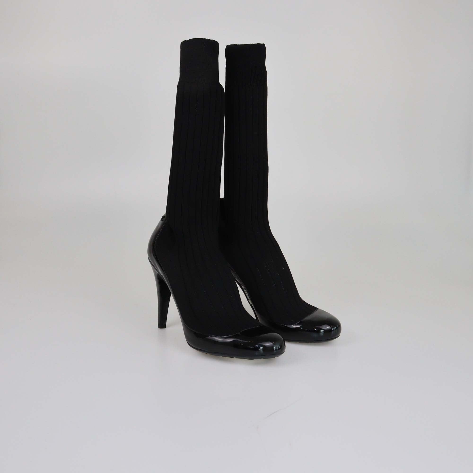 Chanel Black Sock Pumps Womens Chanel 