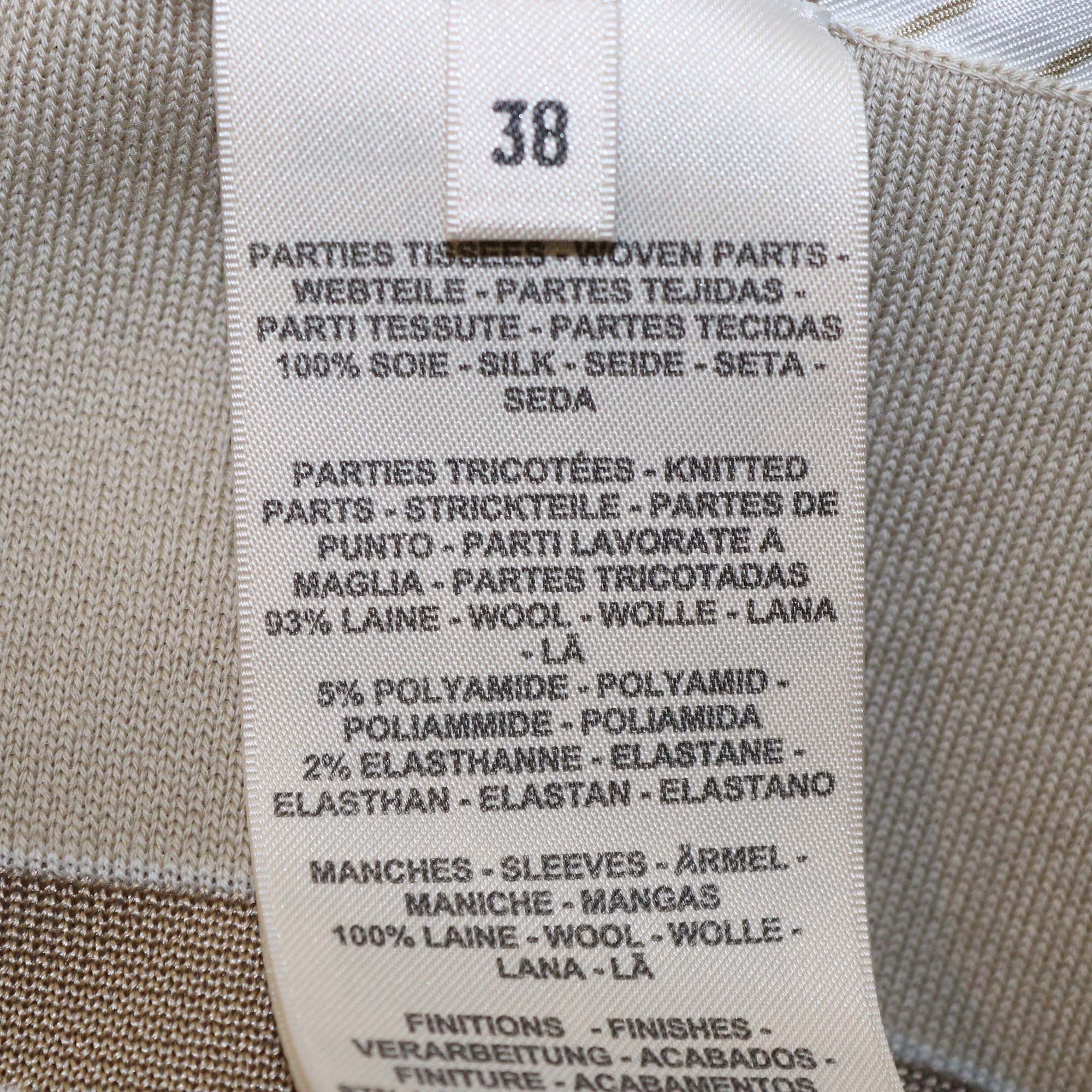 Hermes Beige Silk Effet Kaleidoscope Print Belted Long Sleeve Shirt Midi Dress