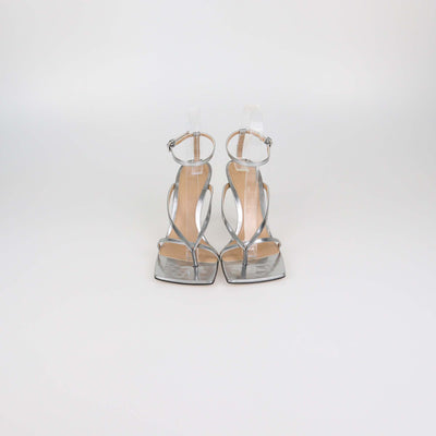 Bottega Veneta Silver Patent Leather Stretch Ankle Strap Sandals