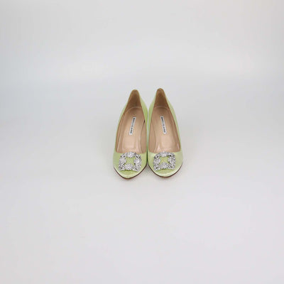 Manolo Blahnik Light Green Satin Hangisi Pumps