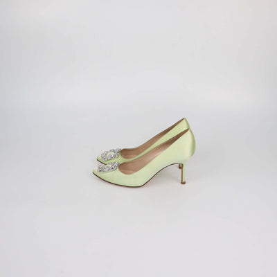 Manolo Blahnik Light Green Satin Hangisi Pumps