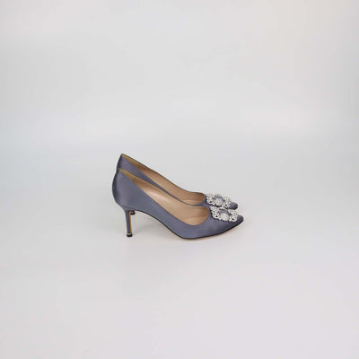 Manolo Blahnik Grey Satin Hangisi Pumps