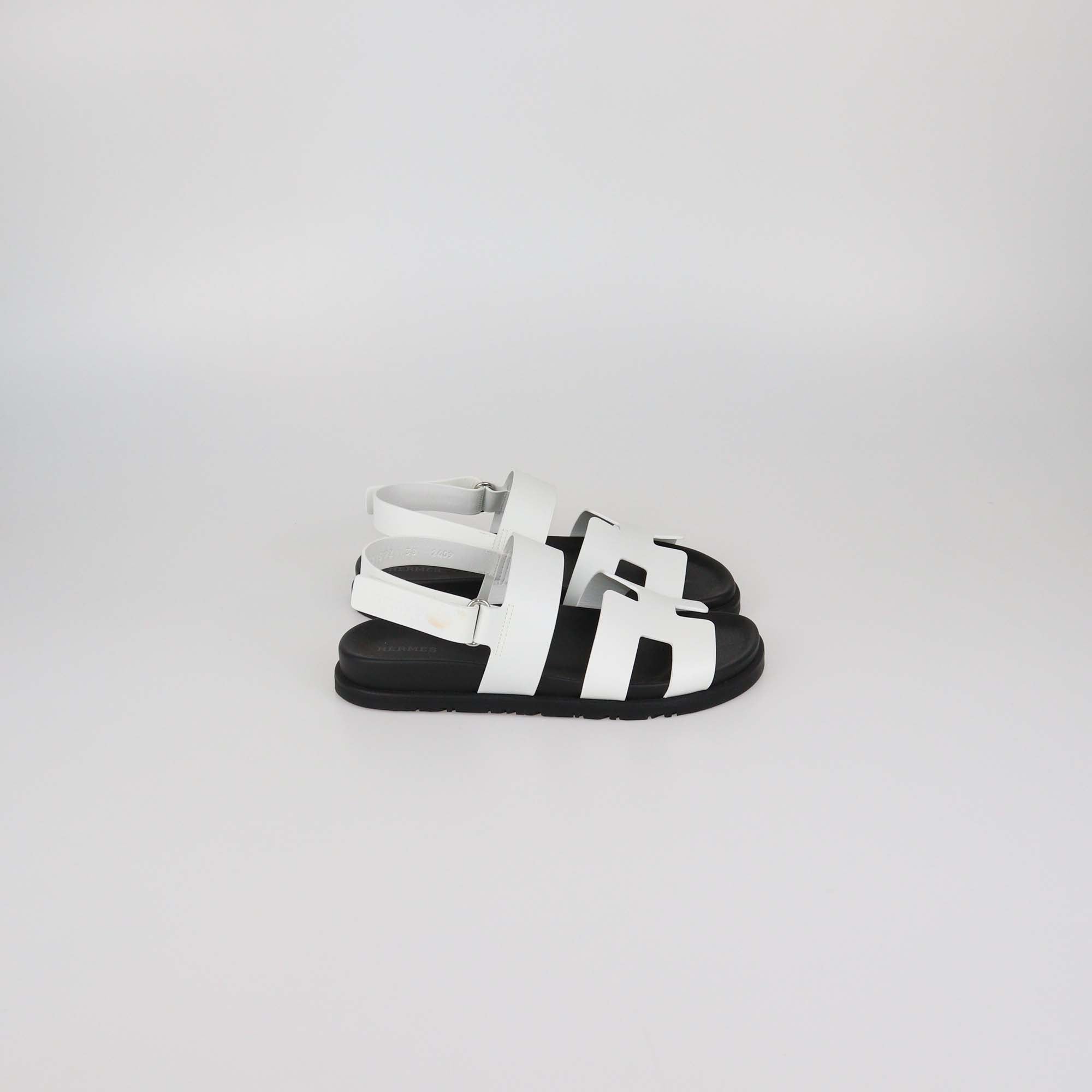 Hermes White Leather Genius Sandals