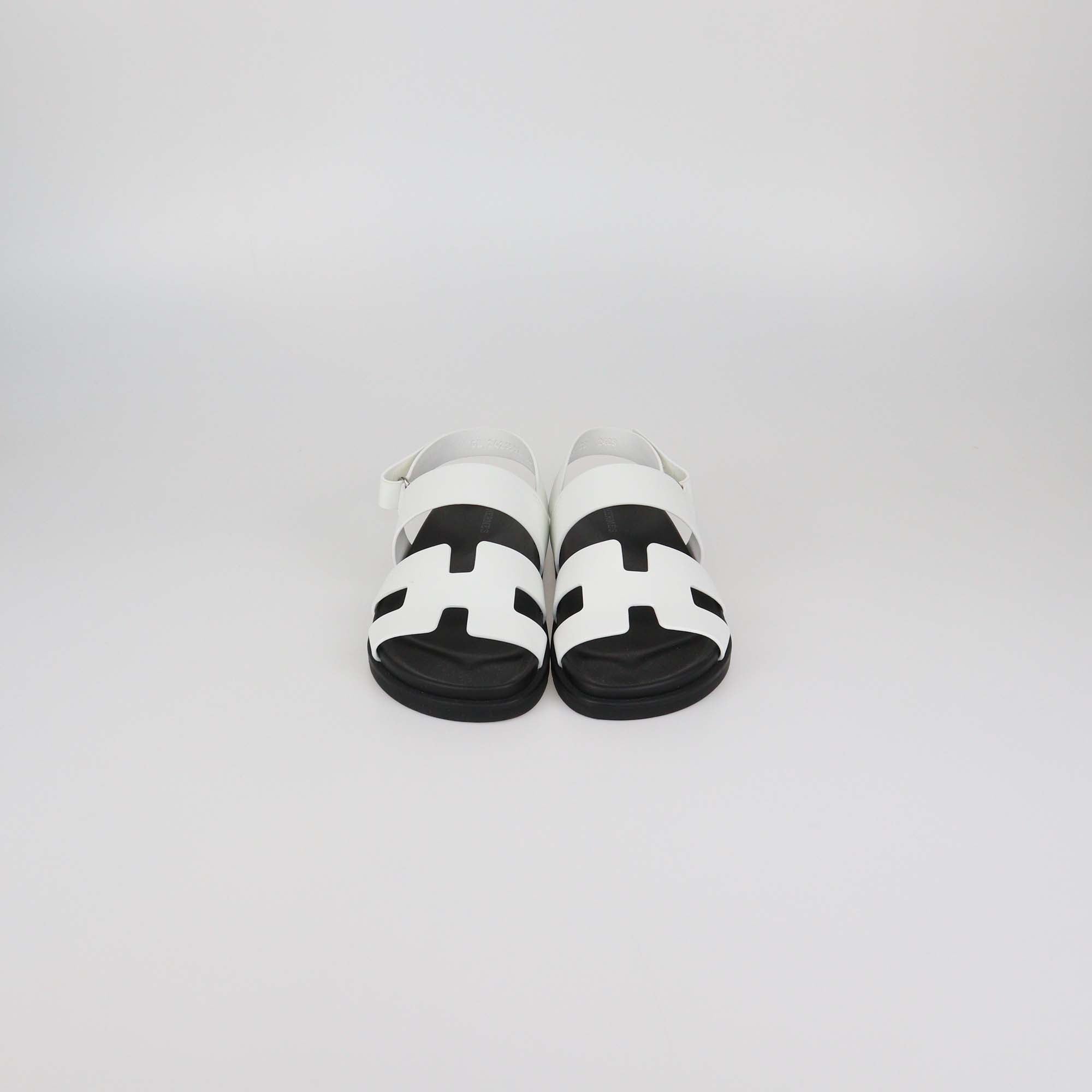 Hermes White Leather Genius Sandals
