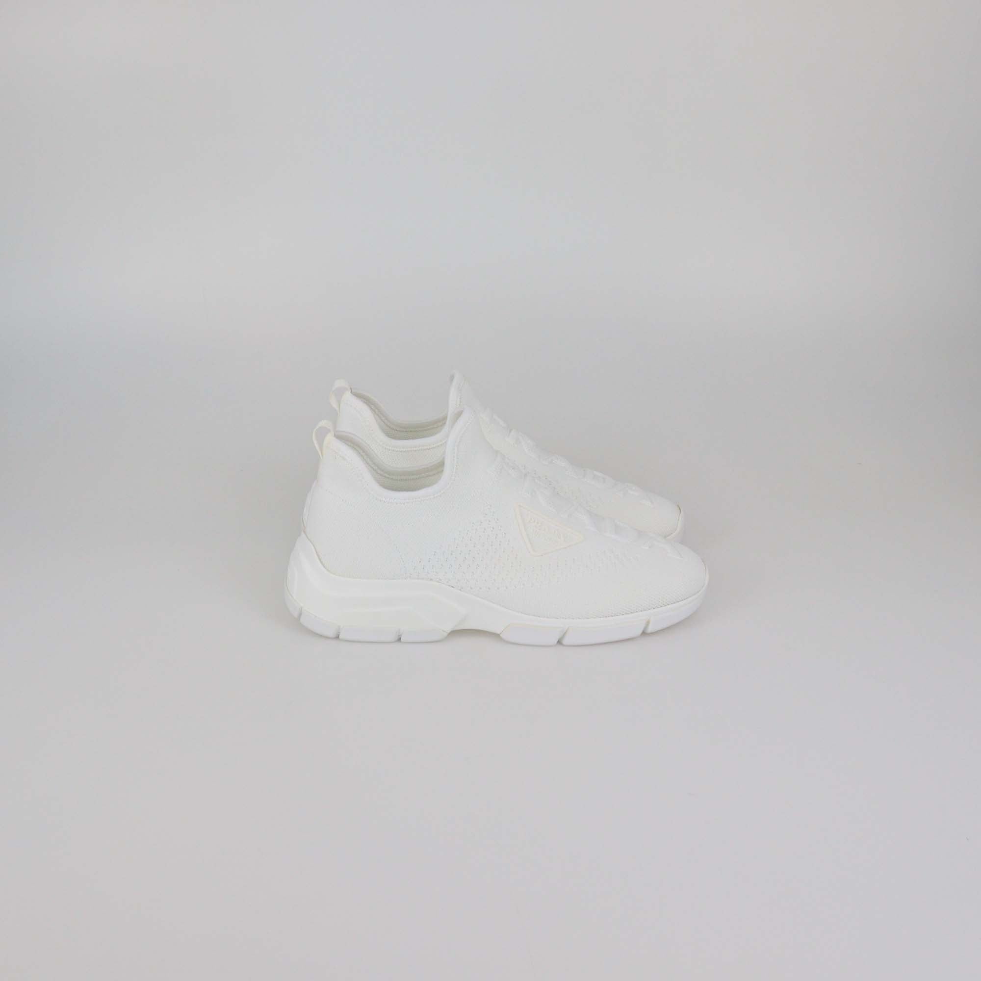 Prada White Knit Fabric Sock Sneakers
