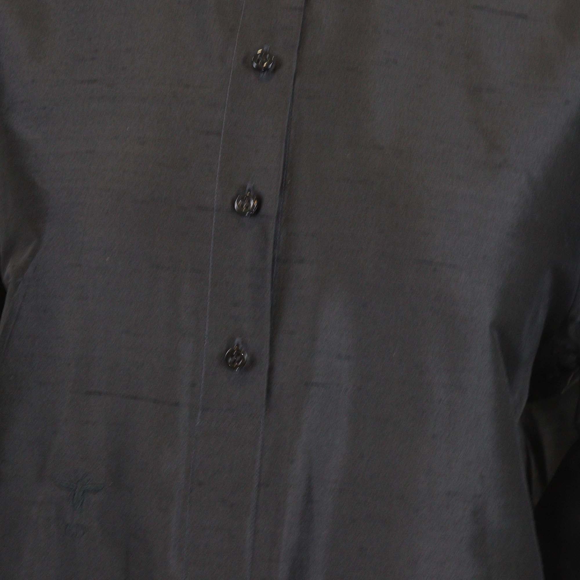 Christian Dior Black Textured Silk Bee Logo Embroidered Tunic Long Blouse