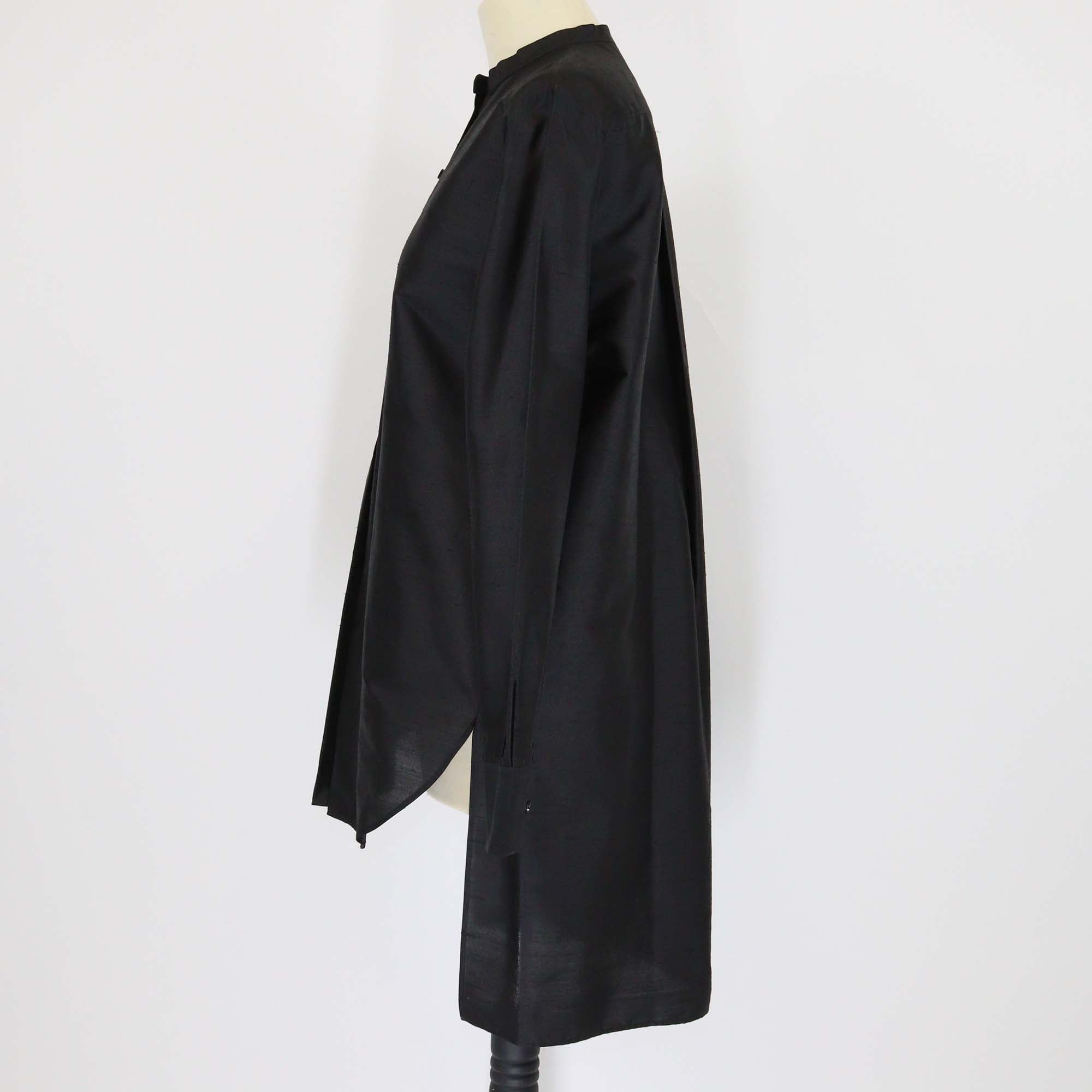 Christian Dior Black Textured Silk Bee Logo Embroidered Tunic Long Blouse