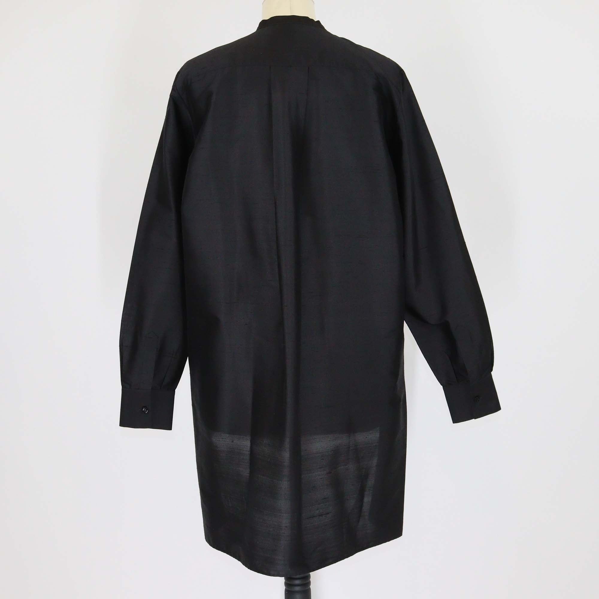 Christian Dior Black Textured Silk Bee Logo Embroidered Tunic Long Blouse