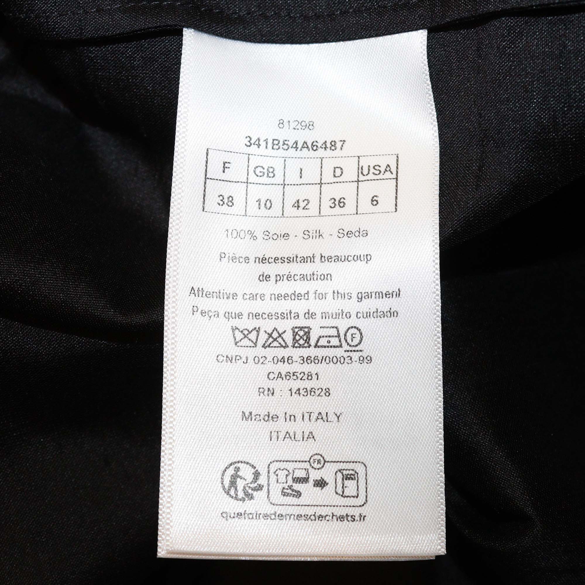 Christian Dior Black Textured Silk Bee Logo Embroidered Tunic Long Blouse